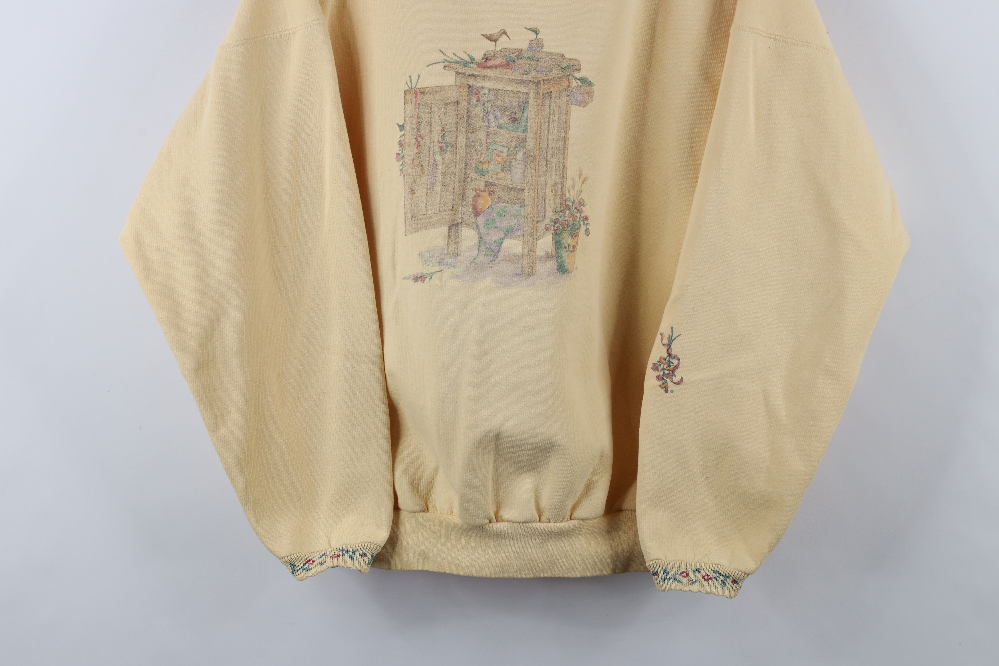 Vintage Vintage 90s Country Primitive Flower Sweatshirt Yellow Size L / US 10 / IT 46 - 3 Thumbnail