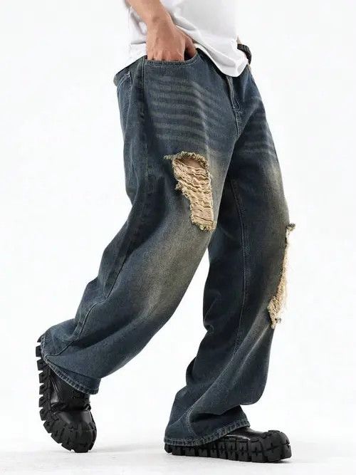 Jean RIPPED washed VIntage 90s retro jeans Size US 30 / EU 46 - 4 Thumbnail