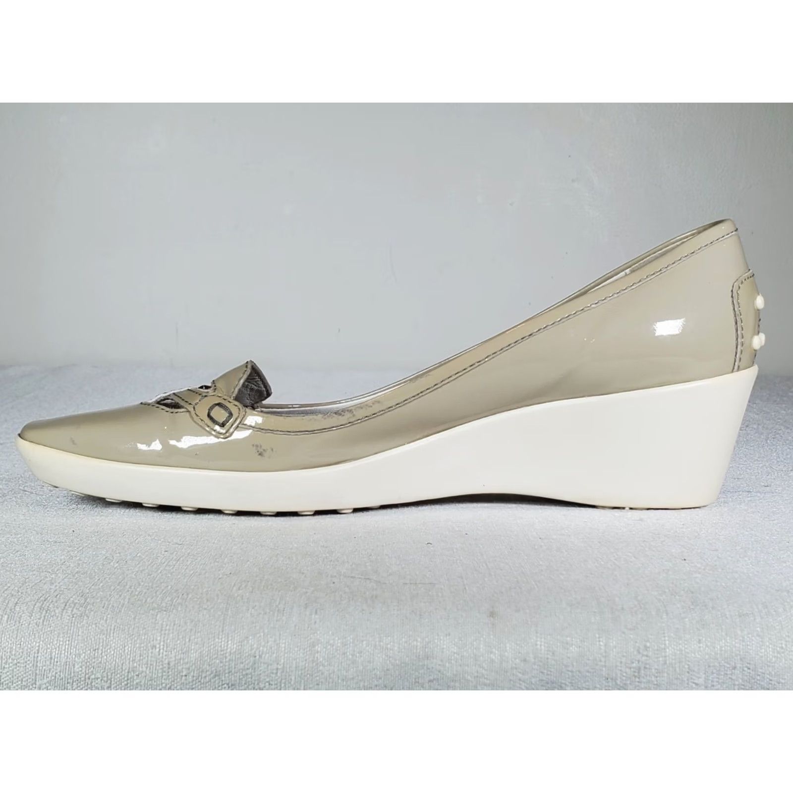Vintage TOD's Gray Patent Leather Wedges Slip On Pumps Women's US 10 Shoes" Size US 10 / IT 40 - 3 Thumbnail