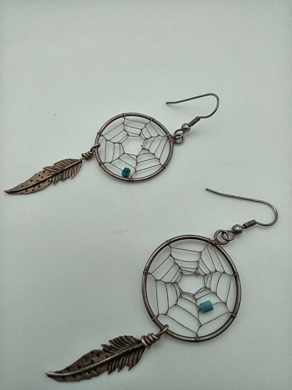 The Unbranded Brand Vintage 925 Sterling Dreamcatcher Feather Earrings Size ONE SIZE - 2 Thumbnail