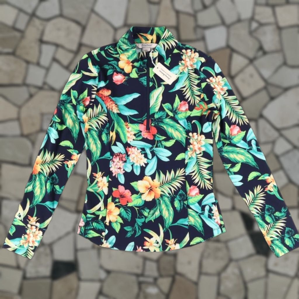 Tommy Bahama Tommy Bahama Racquet & Paddle 1/2 Zip Pullover Floral Navy Blue Women's S Shirt Size S / US 4 / IT 40 - 1 Thumbnail
