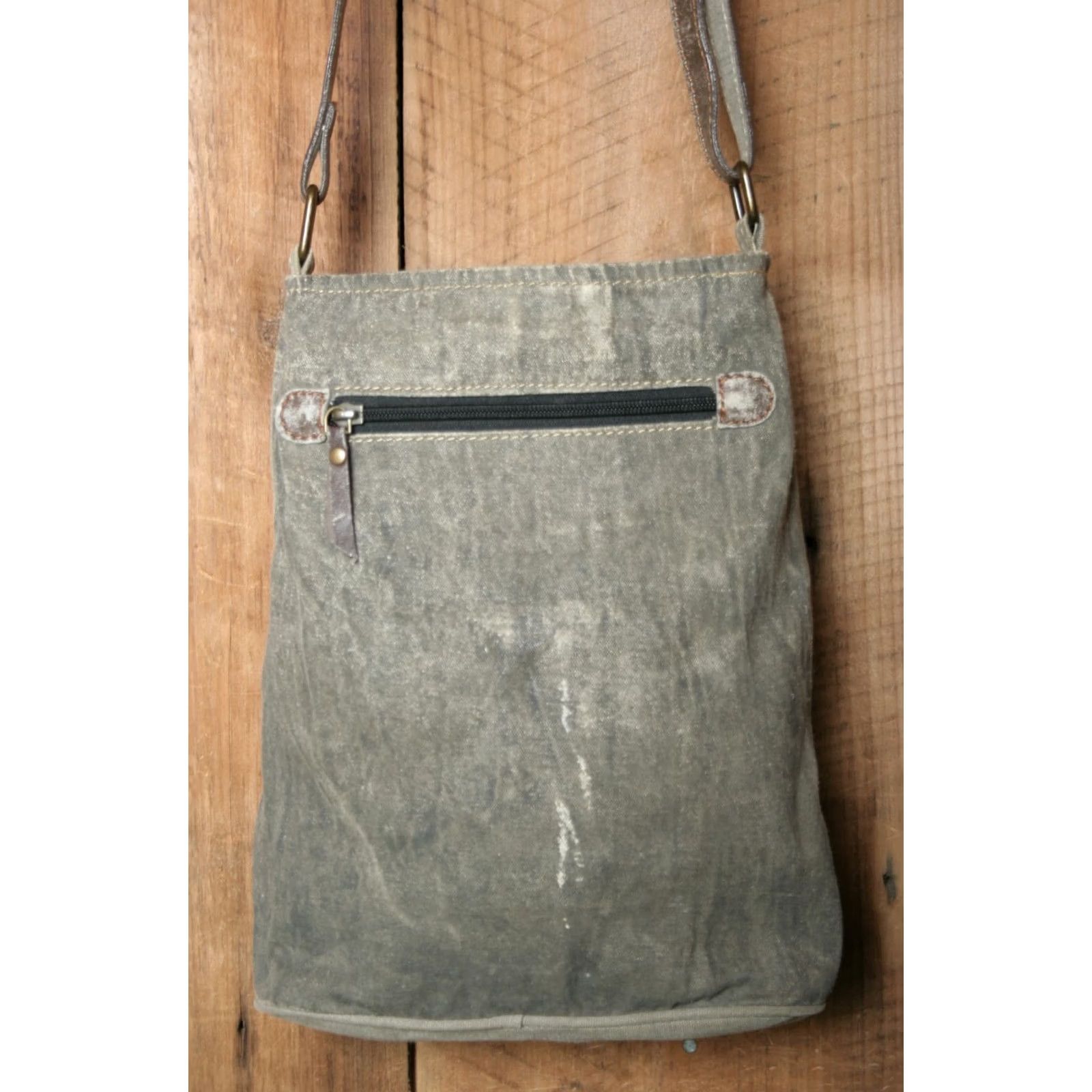 Vintage MONA B Upcycled Canvas & Leather Adjustable Strap Shoulder or Crossbody Bag Women Brown Canvas, Leather Exterior Crossbody Bag Size ONE SIZE - 4 Thumbnail