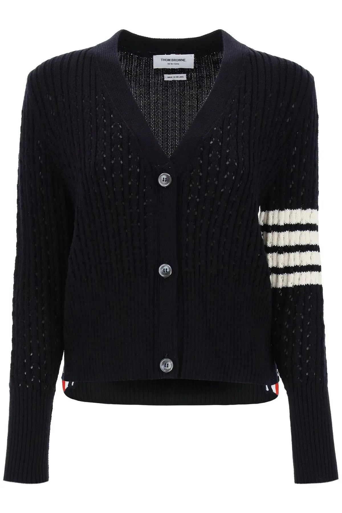 image of Thom Browne O1S22I1N1223 Wool 4-Bar Cardigan In Blue, Women's (Size Small)