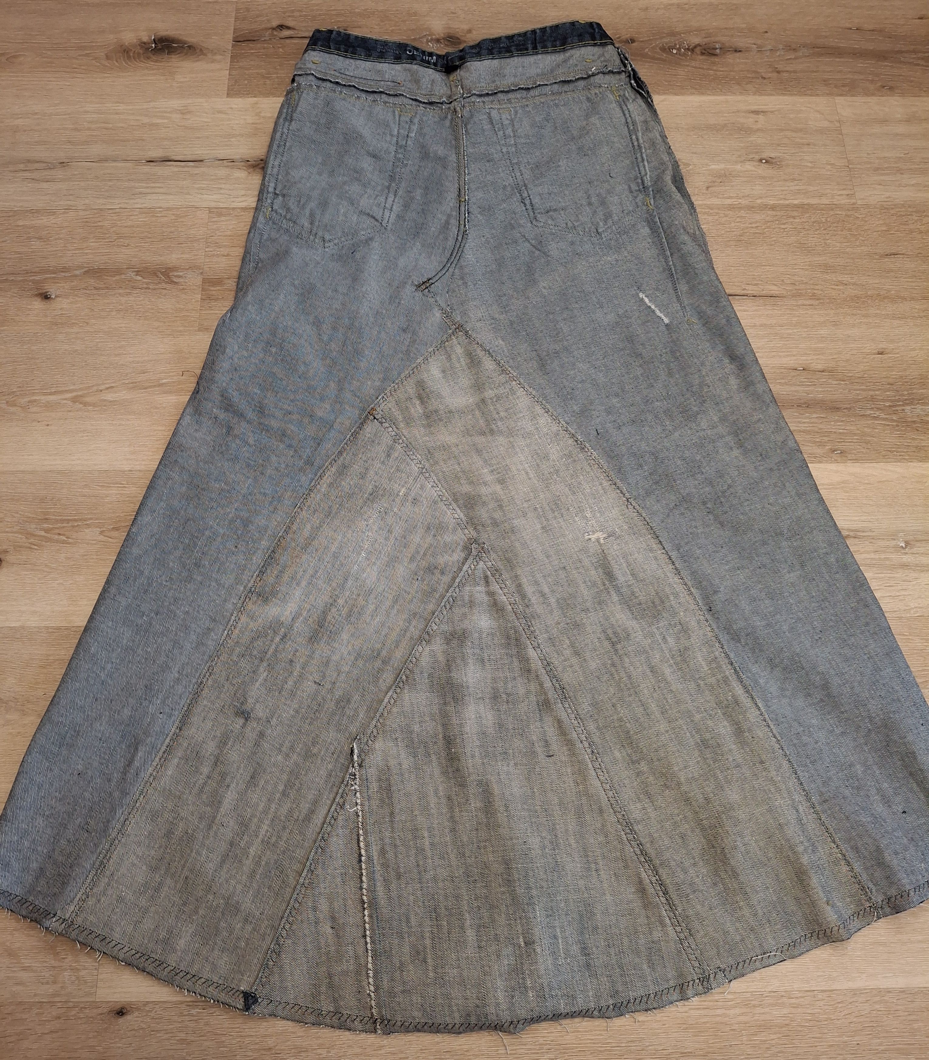 Handmade Avant Garde Deconstructed Rigid Denim Maxi Skirt Size 32" / US 10 / IT 46 - 16 Thumbnail