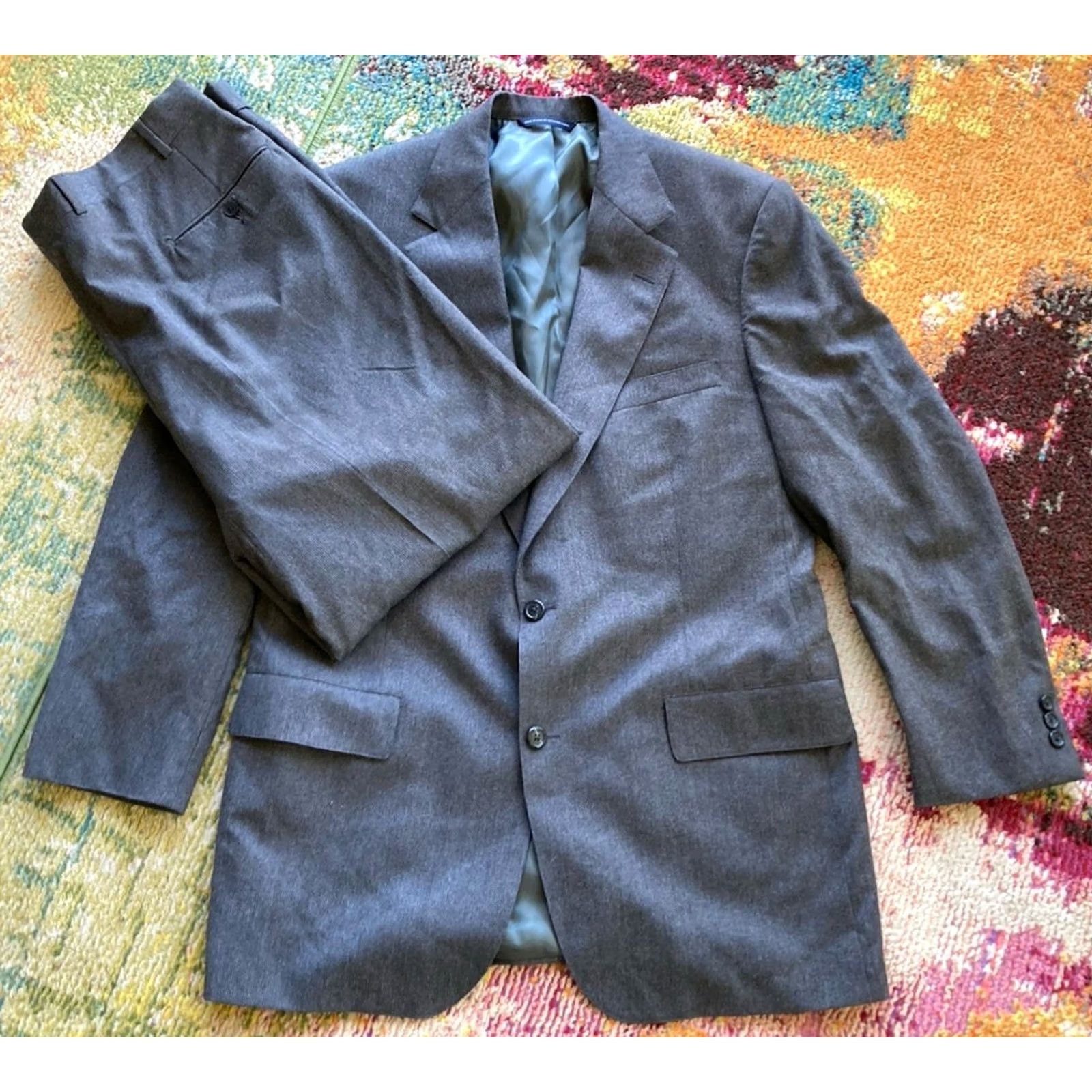 Brooks Brothers VINTAGE Brooks Brothers 2 Pc Suit Mens 43L Jacket 36x29 Gray Wool USA Made Regular Notch Lapel Two-Button Front 2 Piece Mens Boys? Size 46R - 2 Thumbnail