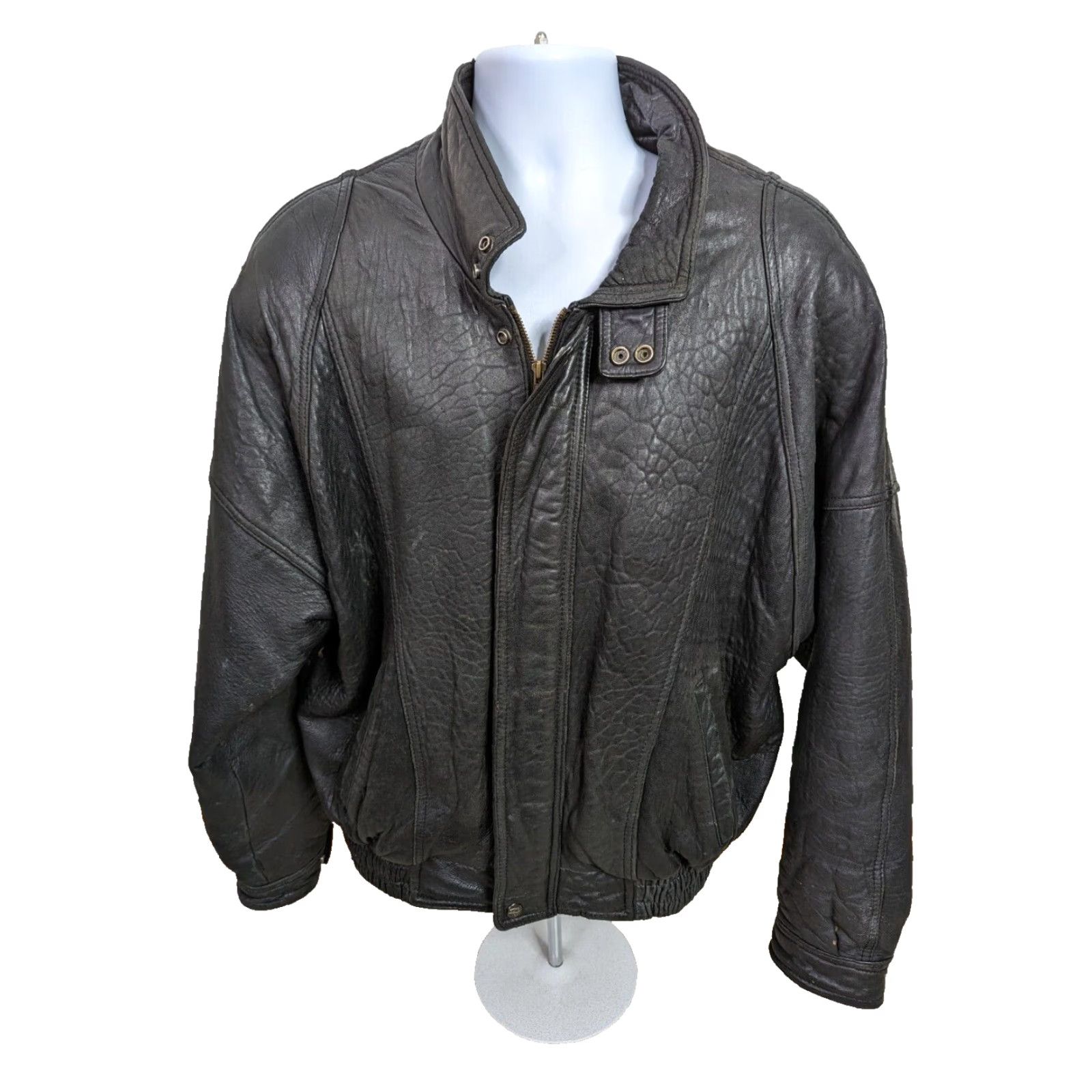 Vintage VINTAGE 80s Black Leather Biker Jacket Mens Large Chest 25" Length 26" Zippered Pockets Belted Bomber Style Size US L / EU 52-54 / 3 - 2 Thumbnail