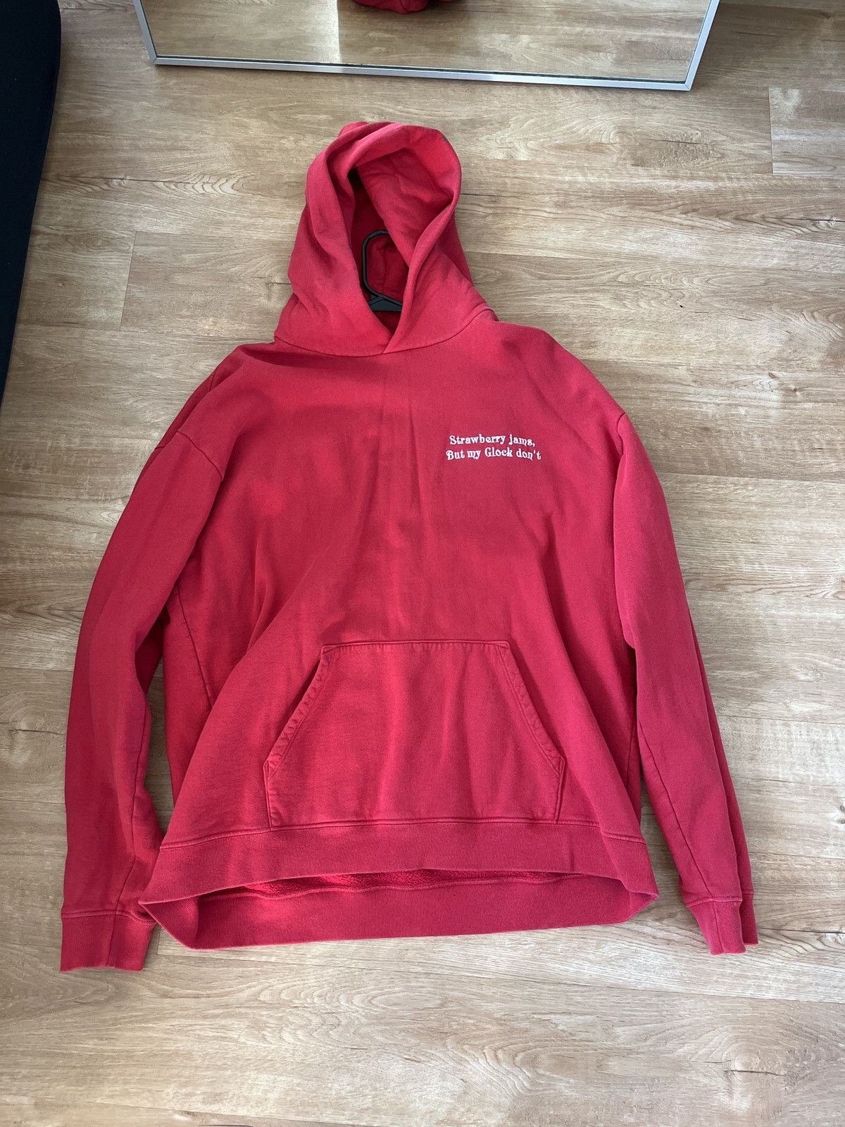 image of Kai Bent Lee Strawberry Jams But My Glock Don’T Hoodie in Red, Men's (Size 2XL)