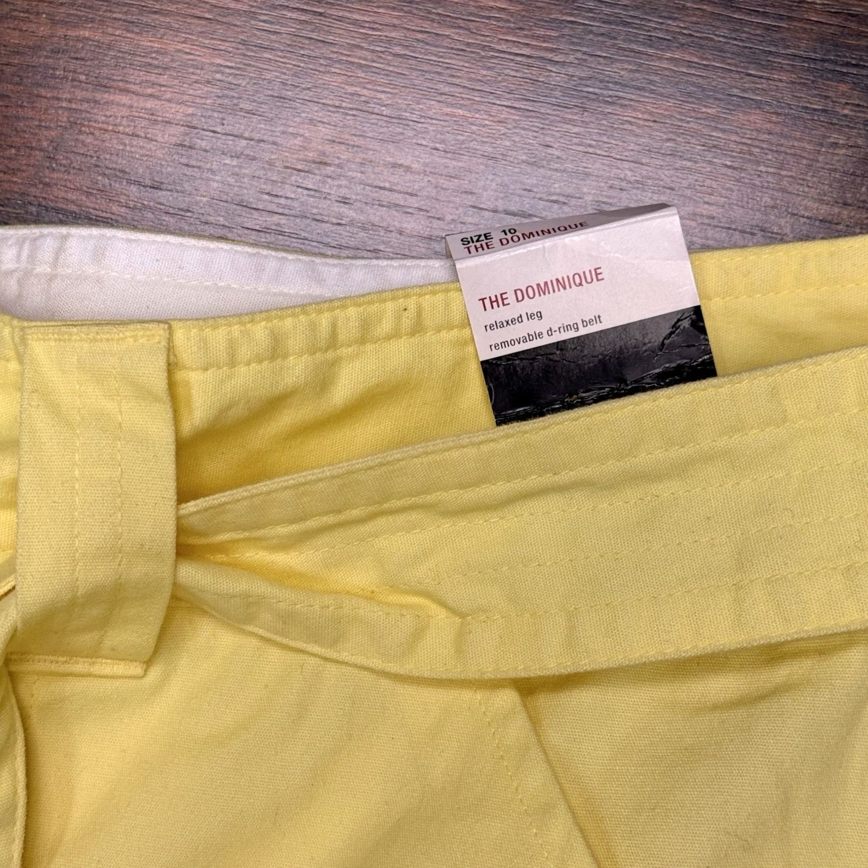 Vintage New York & Company Capri Pants Womens 10 Yellow Belted Flat Front Cotton Straight Leg 23.5 Inseam Regular Fit Summer Spring Fall Casual Size 32" / US 10 / IT 46 - 3 Thumbnail
