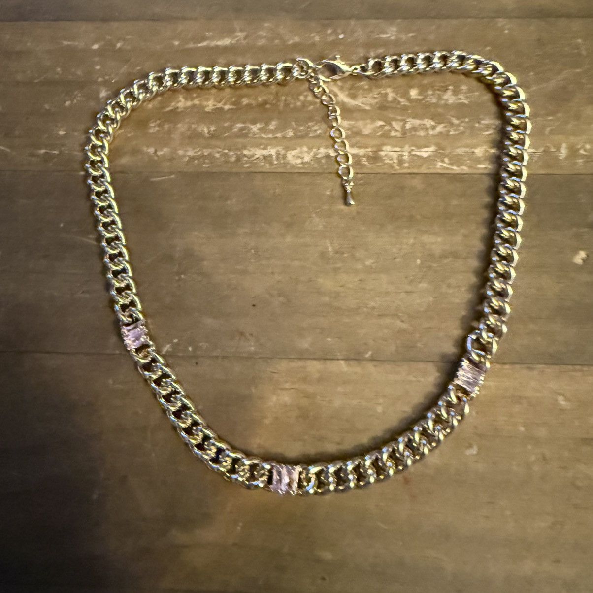 Other Gold tone Curb link pink gemstones necklace Size ONE SIZE - 5 Thumbnail
