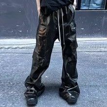 RO Style Glossy Black Pu Leather Pants Hombre Baggy