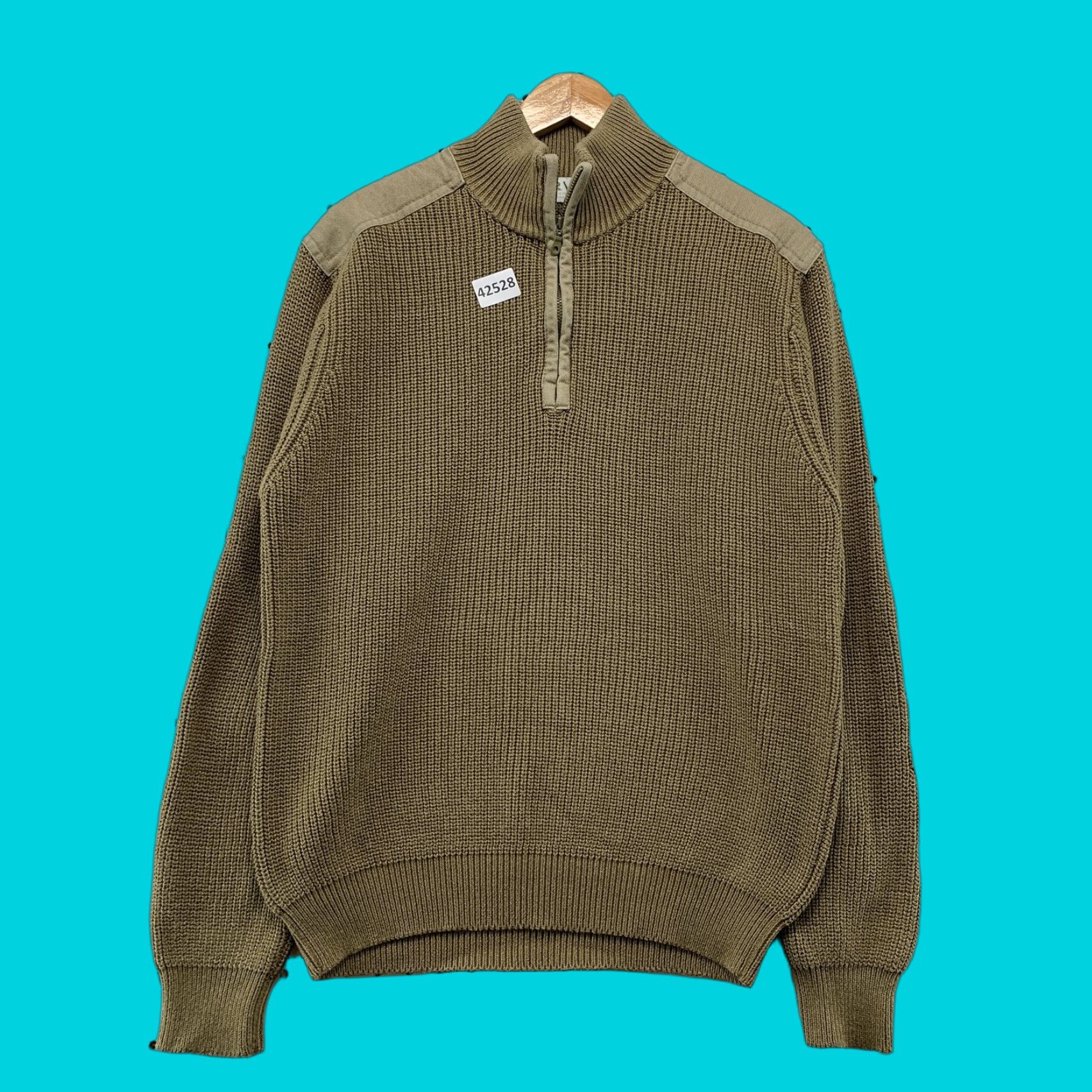 Orvis Sweater Mens Medium Heavyweight Olive Green Mock Neck