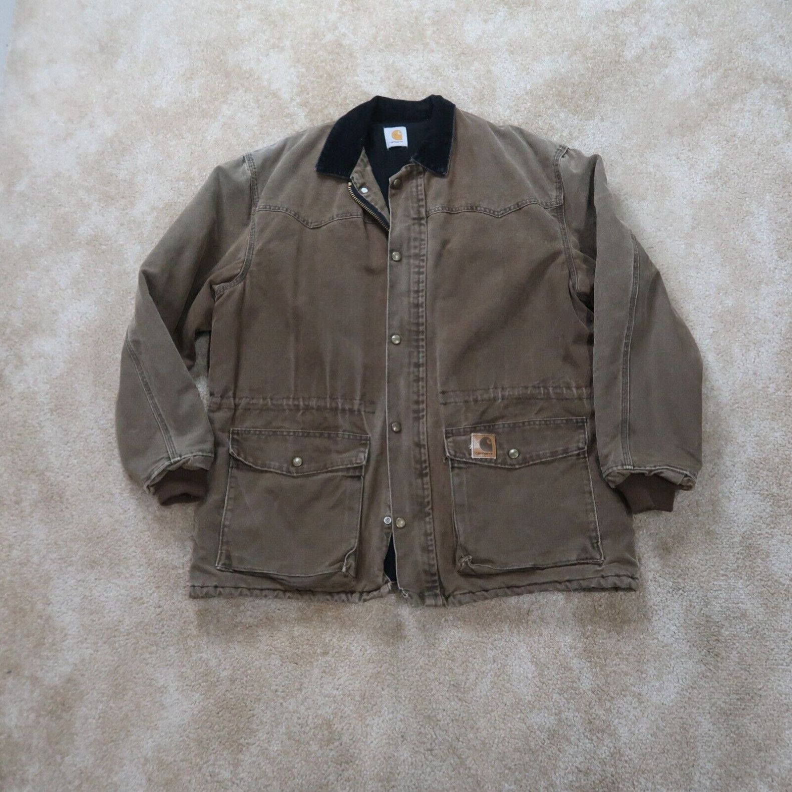 image of Vintage Carhartt Quilt Lined Fleece Corduroy Collar Barn Jacket Men 2Xl Brown in White