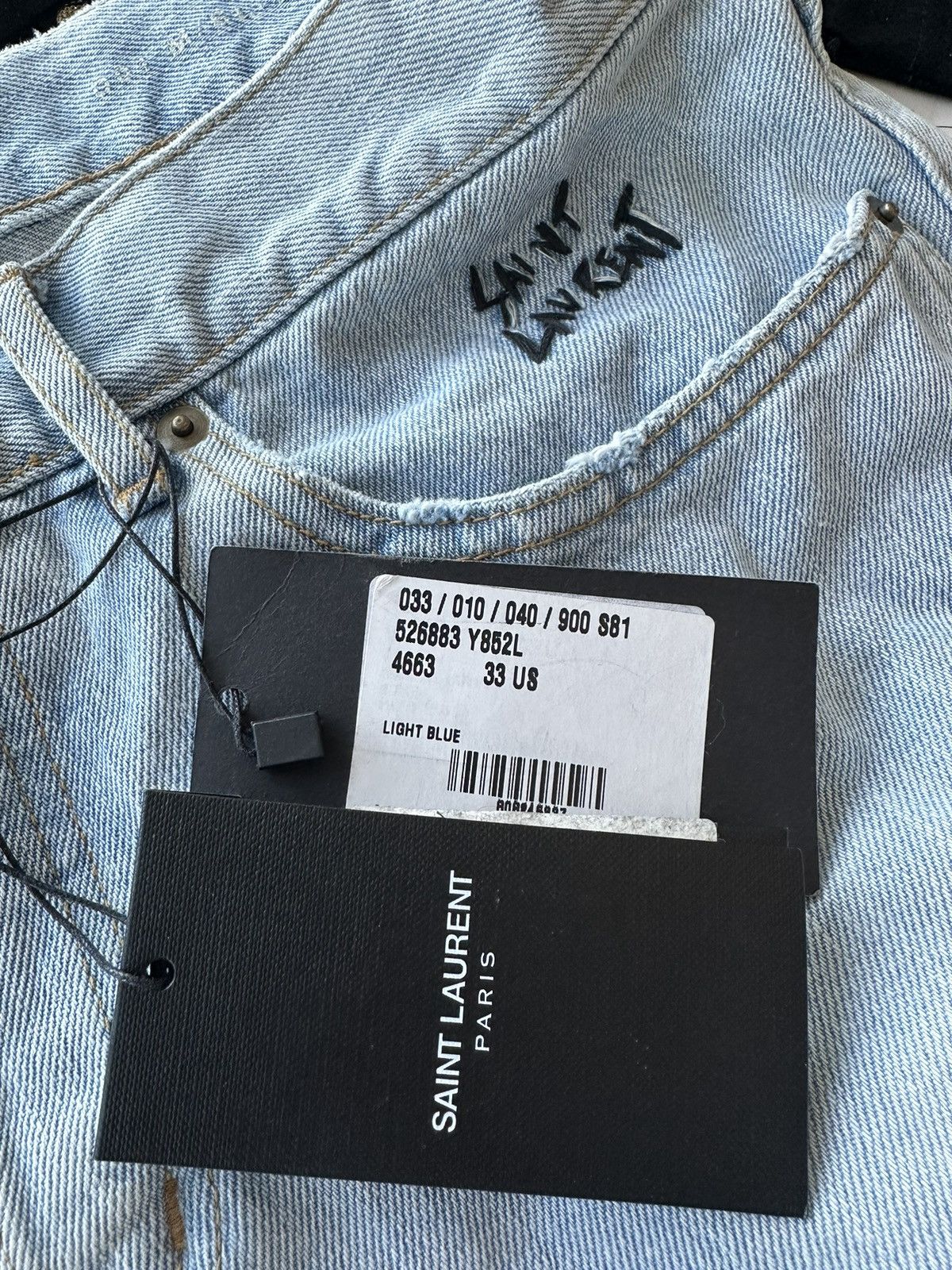 Saint Laurent Paris SLP Super Rare Brand New Trashed Ripped Skinny Denim Jeans Size US 33 - 7 Thumbnail