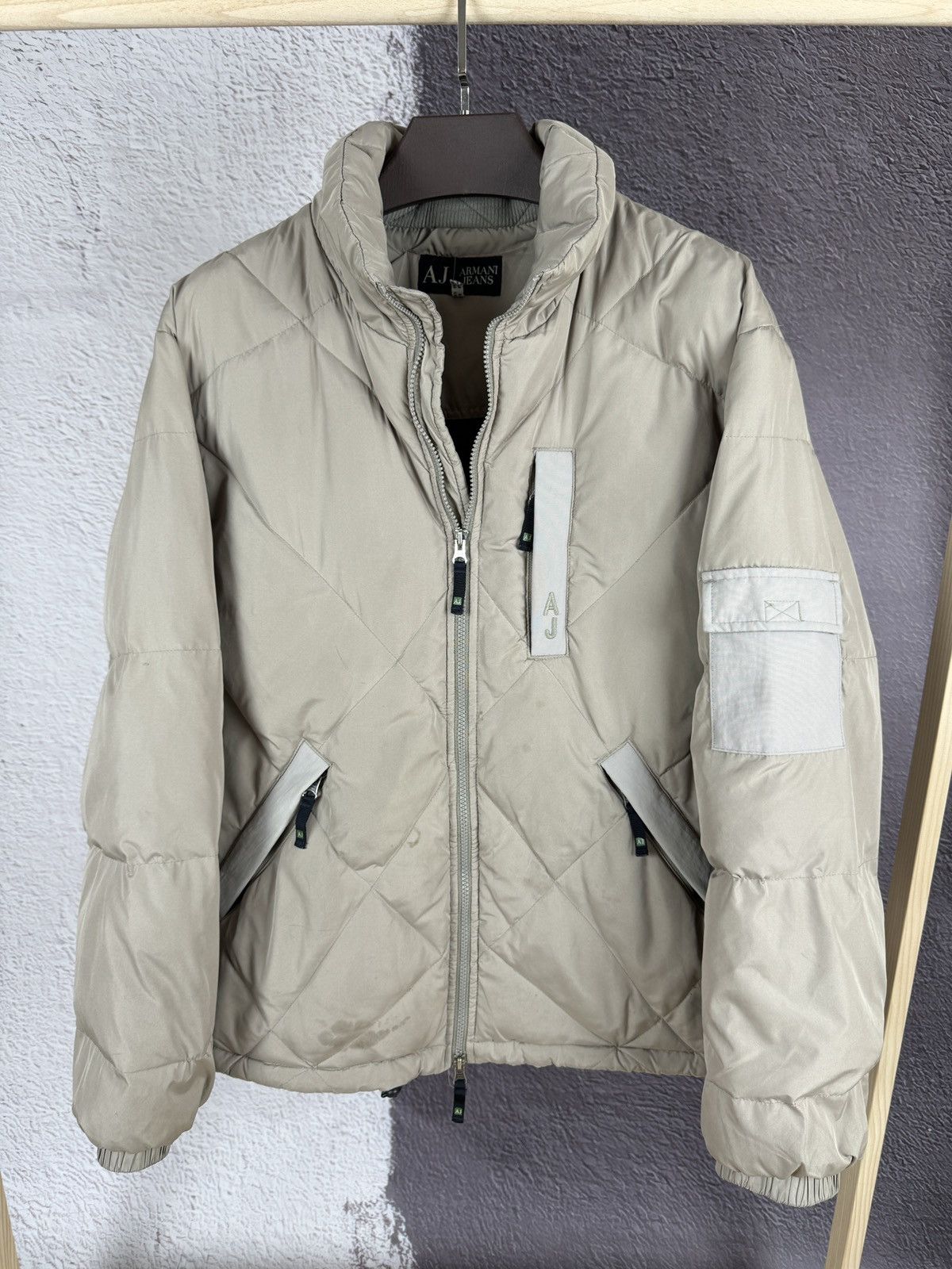 Armani Armani Jeans vintage beige used distressed down jacket Size US XL / EU 56 / 4 - 2 Thumbnail
