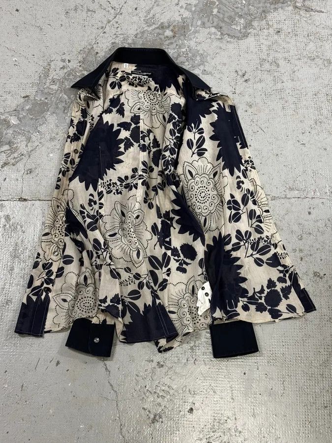 Dolce & Gabbana 2000s Dolce & Gabbana Cream Navy Cotton Floral Shirt Size US M / EU 48-50 / 2 - 9 Thumbnail