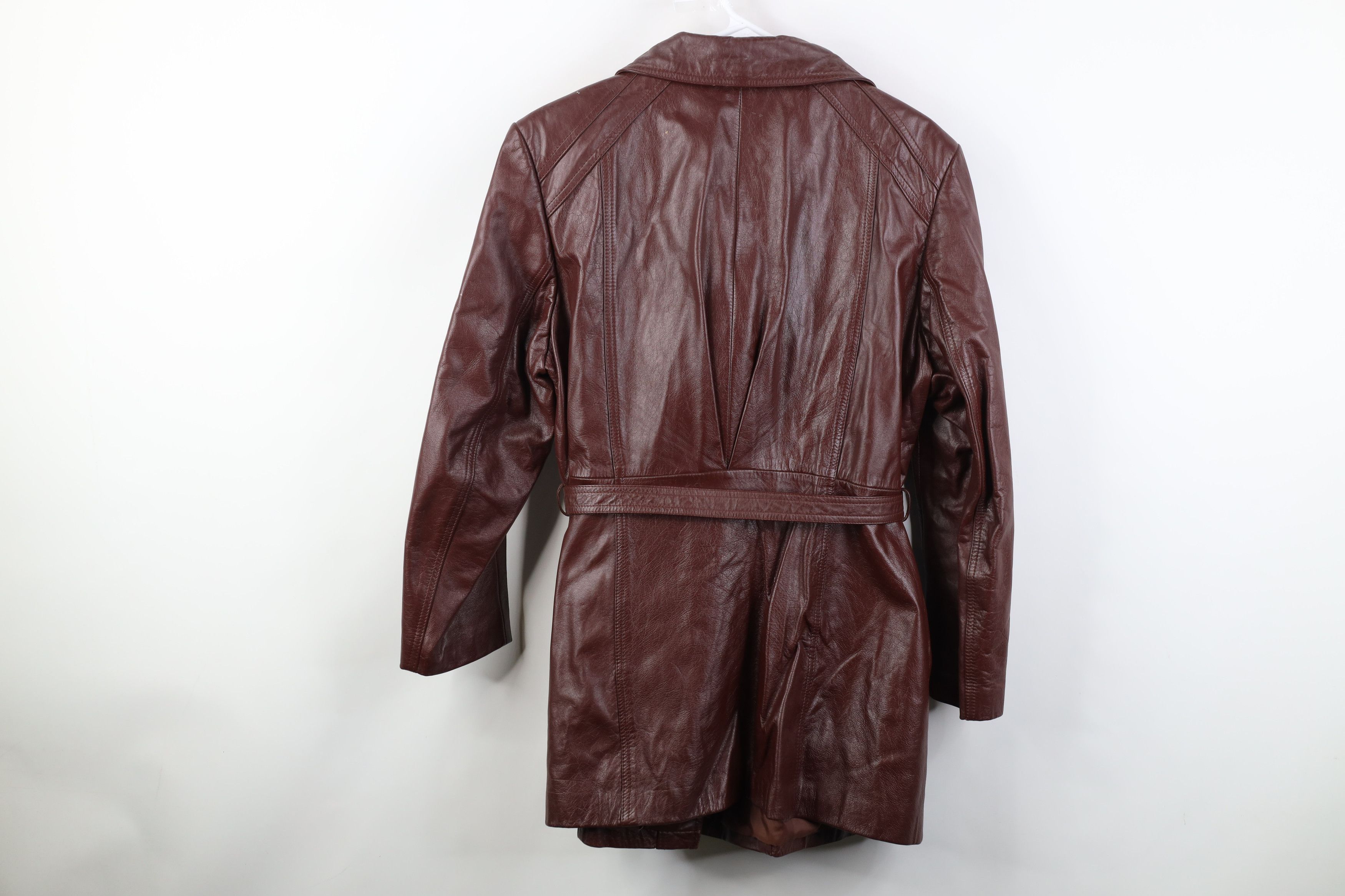 Vintage Vintage 70s Streetwear Belted Cow Leather Trench Coat Size 3XL / US 20-22 - 13 Thumbnail