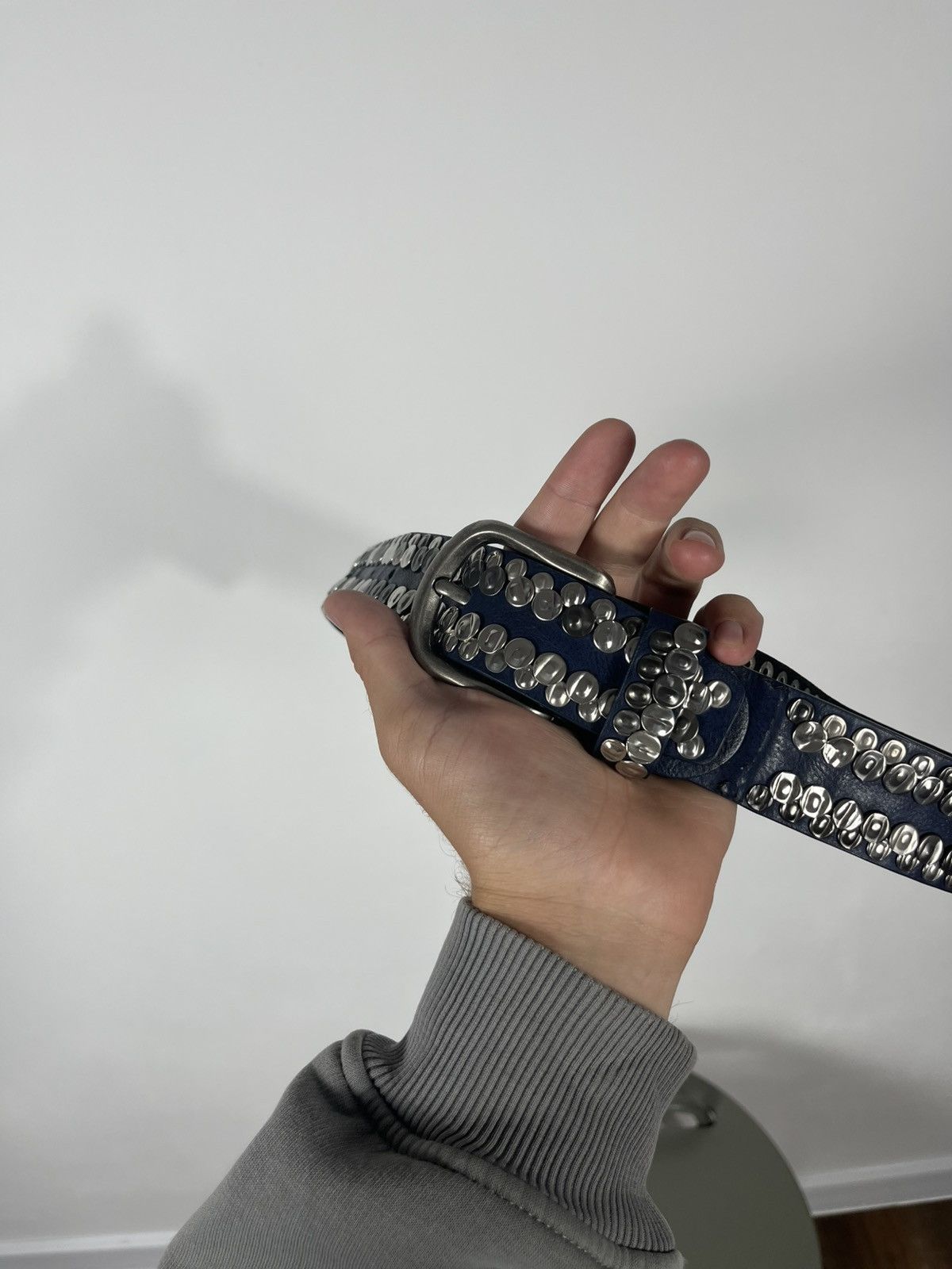 Vintage Blue Leather Belt with Silver Metal Studs Punk Rock Style Size ONE SIZE - 8 Thumbnail