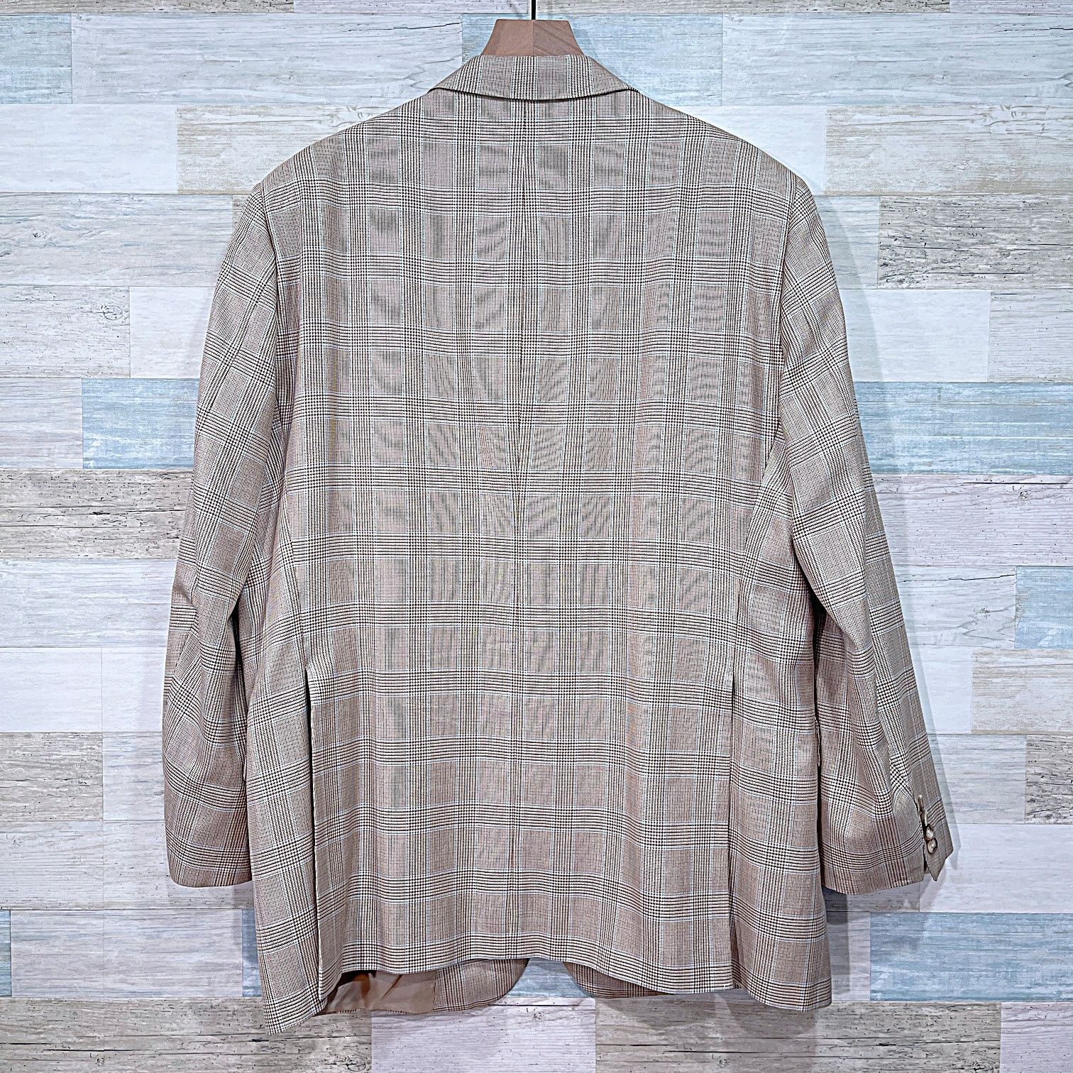 Hickey Freeman H Freeman Hand Tailored USA Sport Coat Beige Plaid 44R Size 42R - 5 Thumbnail
