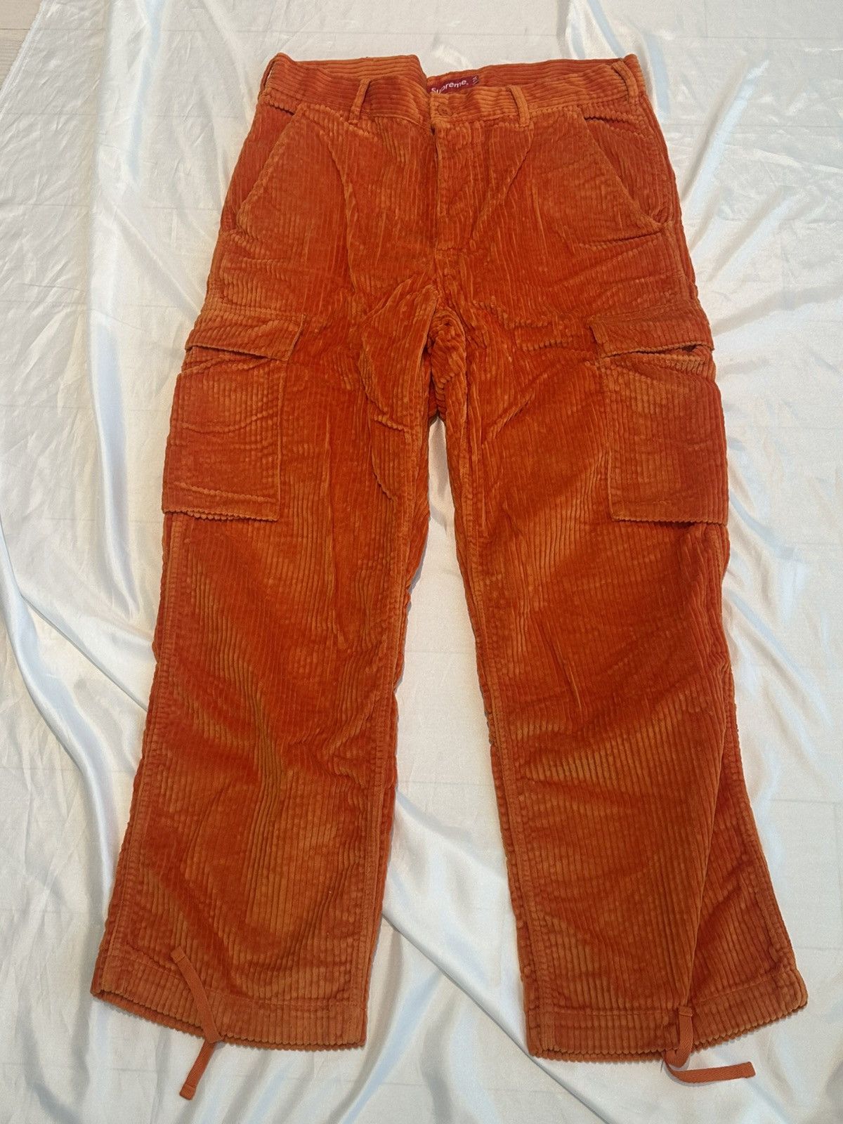 supreme corduroy cargo pants orange 34