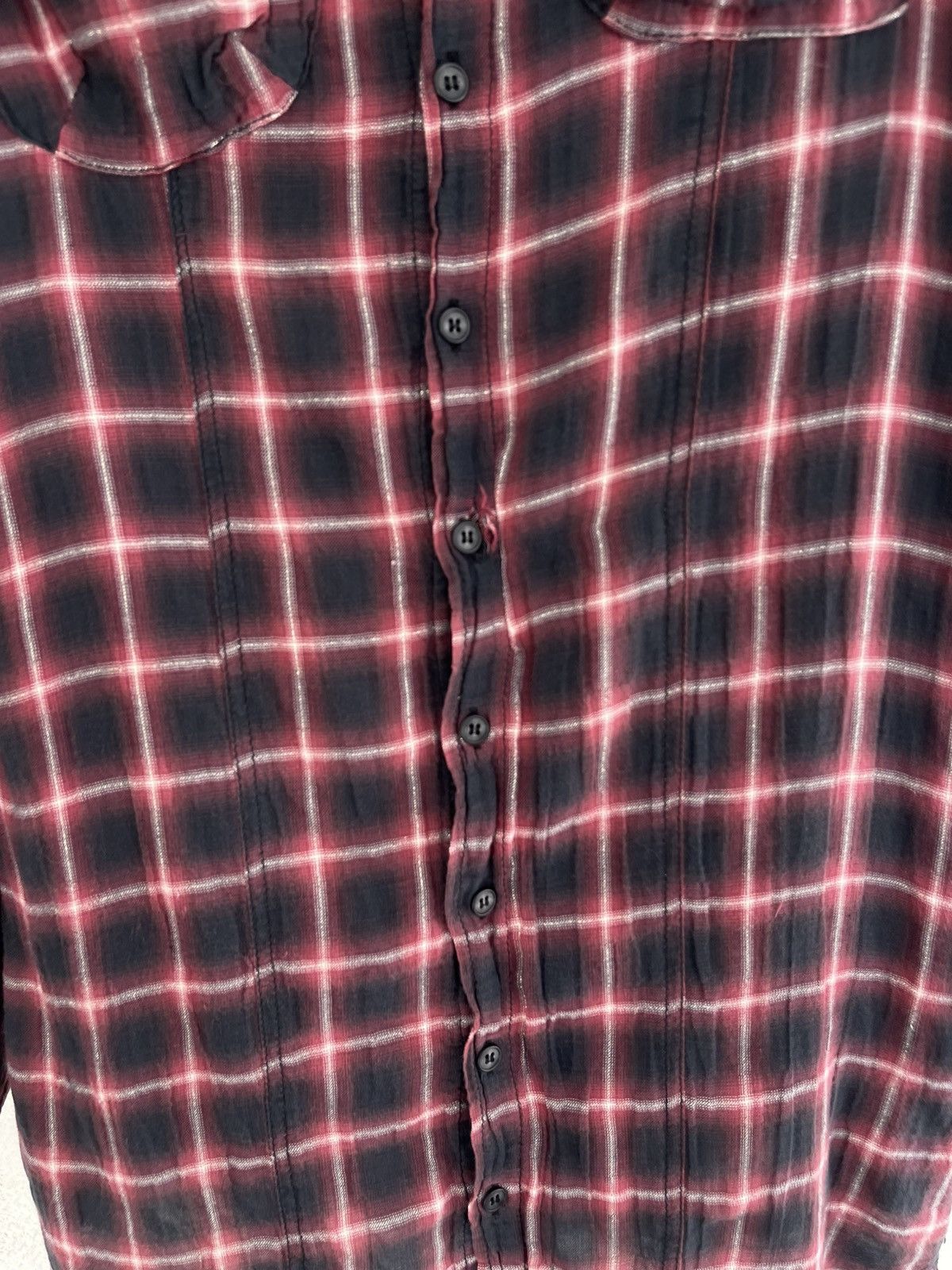 Le Grande Bleu (L.G.B.) LGB Shadow Distressed Plaid Tartan Long Flannel I6W9 Size US M / EU 48-50 / 2 - 4 Thumbnail