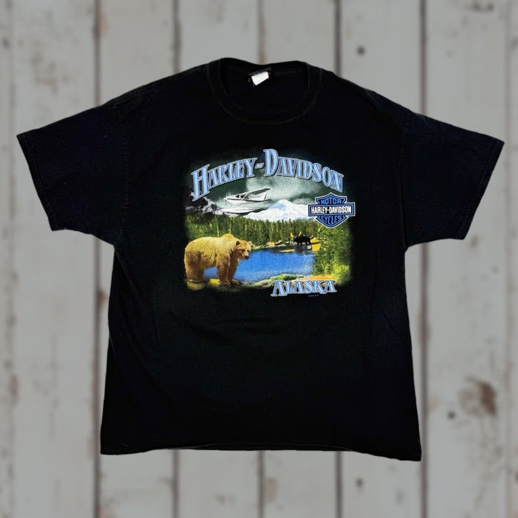 Harley Davidson VINTAGE Harley-Davidson T-Shirt Mens XL Black Bear Wolf Eagle Graphic Logo 2005 Y2K Alaska Motorbike Biker USA Vintage Crew Neck Short Sleeve Cotton Size US XL / EU 56 / 4 - 1 Thumbnail
