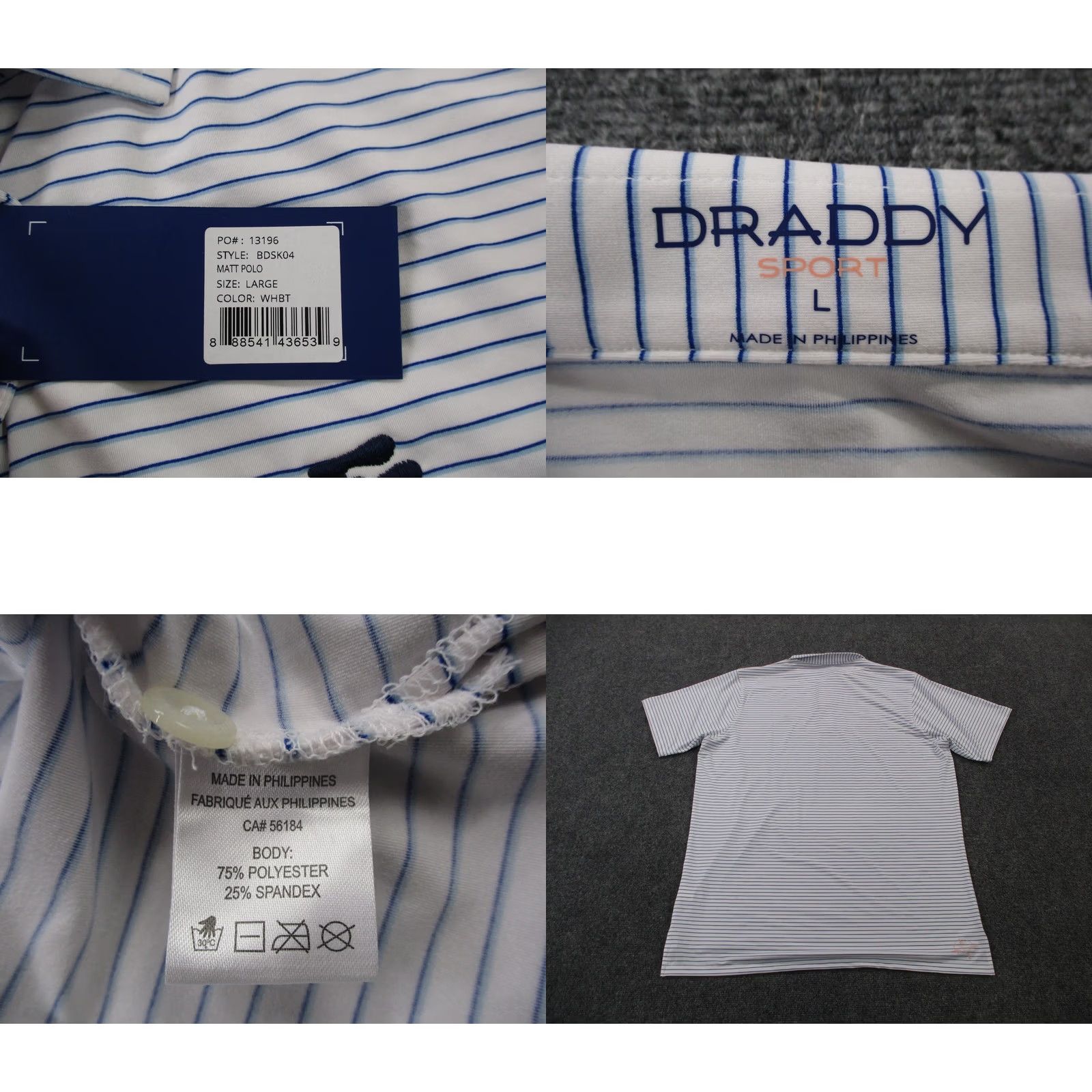 Vintage Draddy Sport Shirt Mens L White Polo Golf Performance Stretch NEW Size US L / EU 52-54 / 3 - 8 Thumbnail