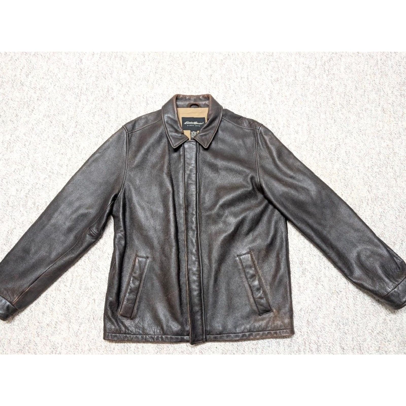 Eddie Bauer VINTAGE Eddie Bauer leather jacket LT brown cowhide L TALL patina motorcycle Size US L / EU 52-54 / 3 - 6 Thumbnail