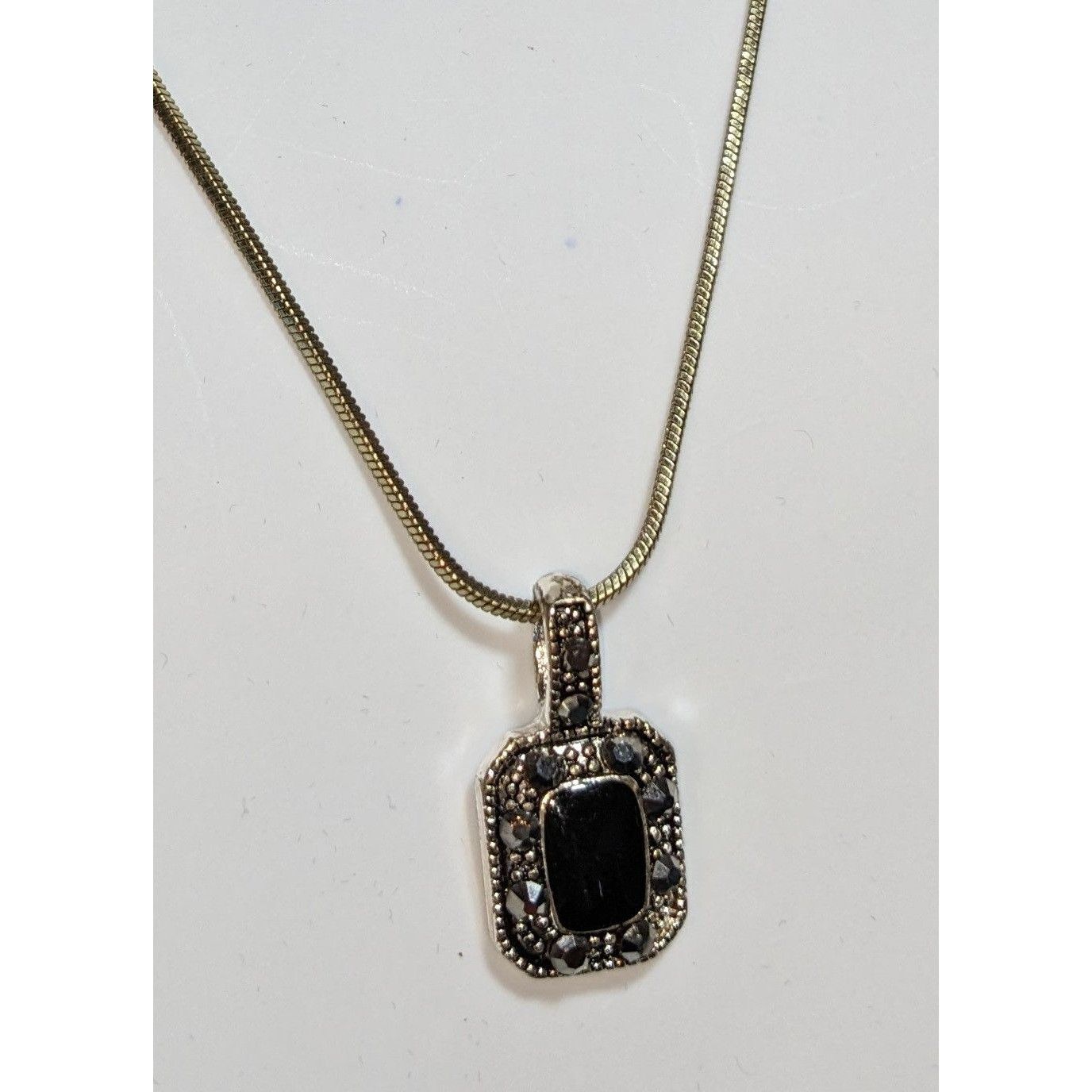 Other Gothic Marcasite Necklace With Black Stone Pendant Size ONE SIZE - 4 Thumbnail