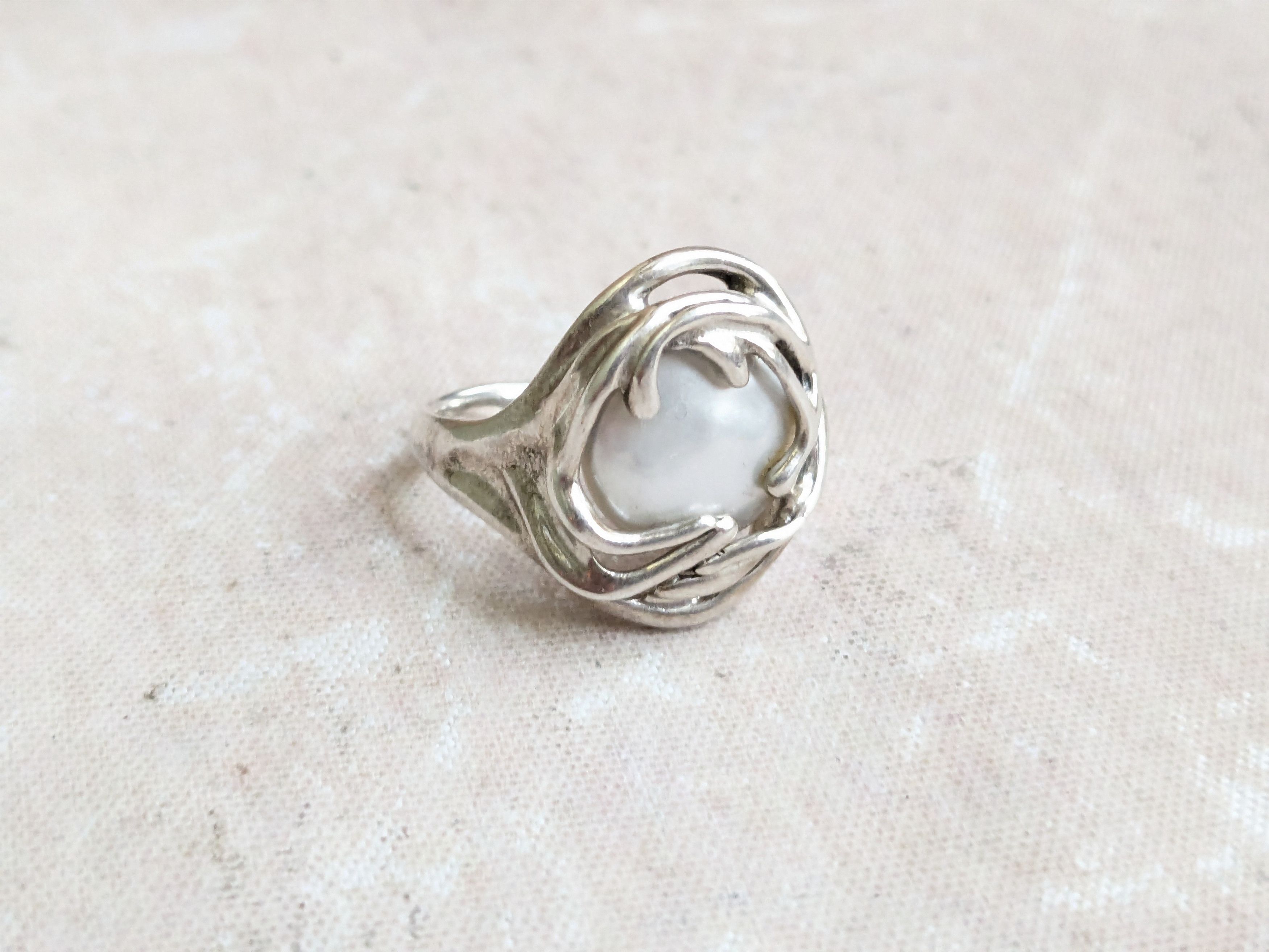 Sterling Silver Vintage Sterling Silver Ring Hagit Gorali Pearl 8 Size ONE SIZE - 1 Thumbnail