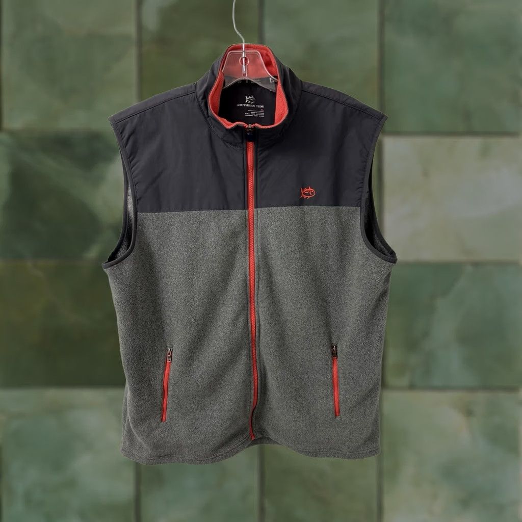 Southern Tide Southern Tide Fleece Vest Mens XL Gray Colorblock Full Zip Pockets Embroidered Logo Size US XL / EU 56 / 4 - 1 Thumbnail