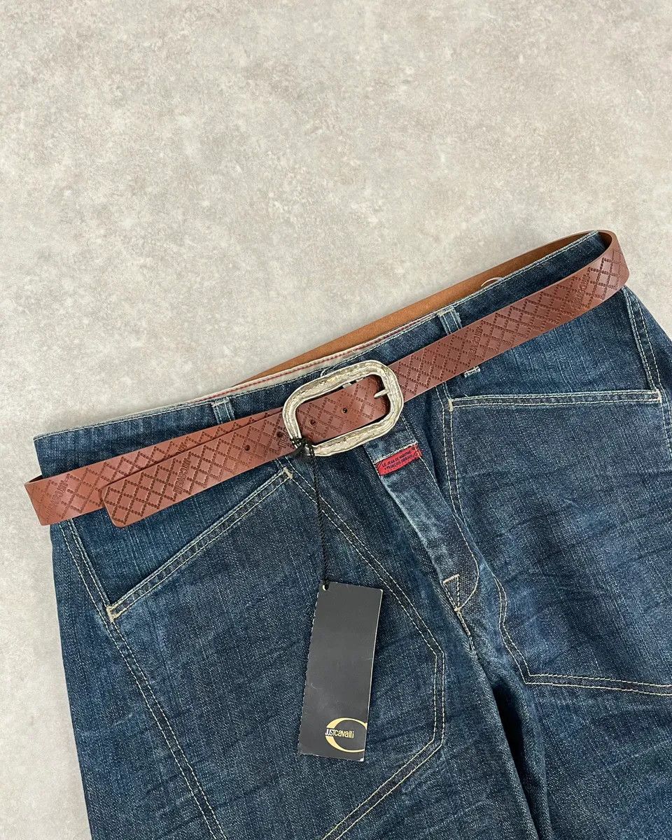 Just Cavalli 2000s Cavalli Artisanal Metal Buckle Brown Leather Belt Size ONE SIZE - 1 Thumbnail