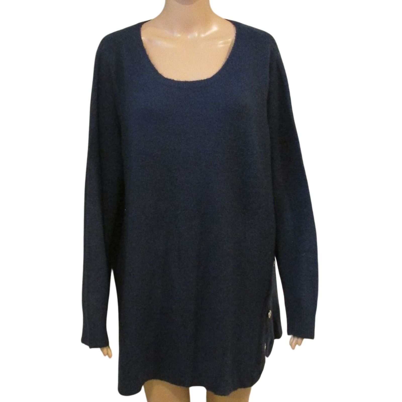 Other Ellos Navy Blue Button Pullover Stretchy Long Sleeve Sweater Size L / US 10 / IT 46 - 1 Thumbnail