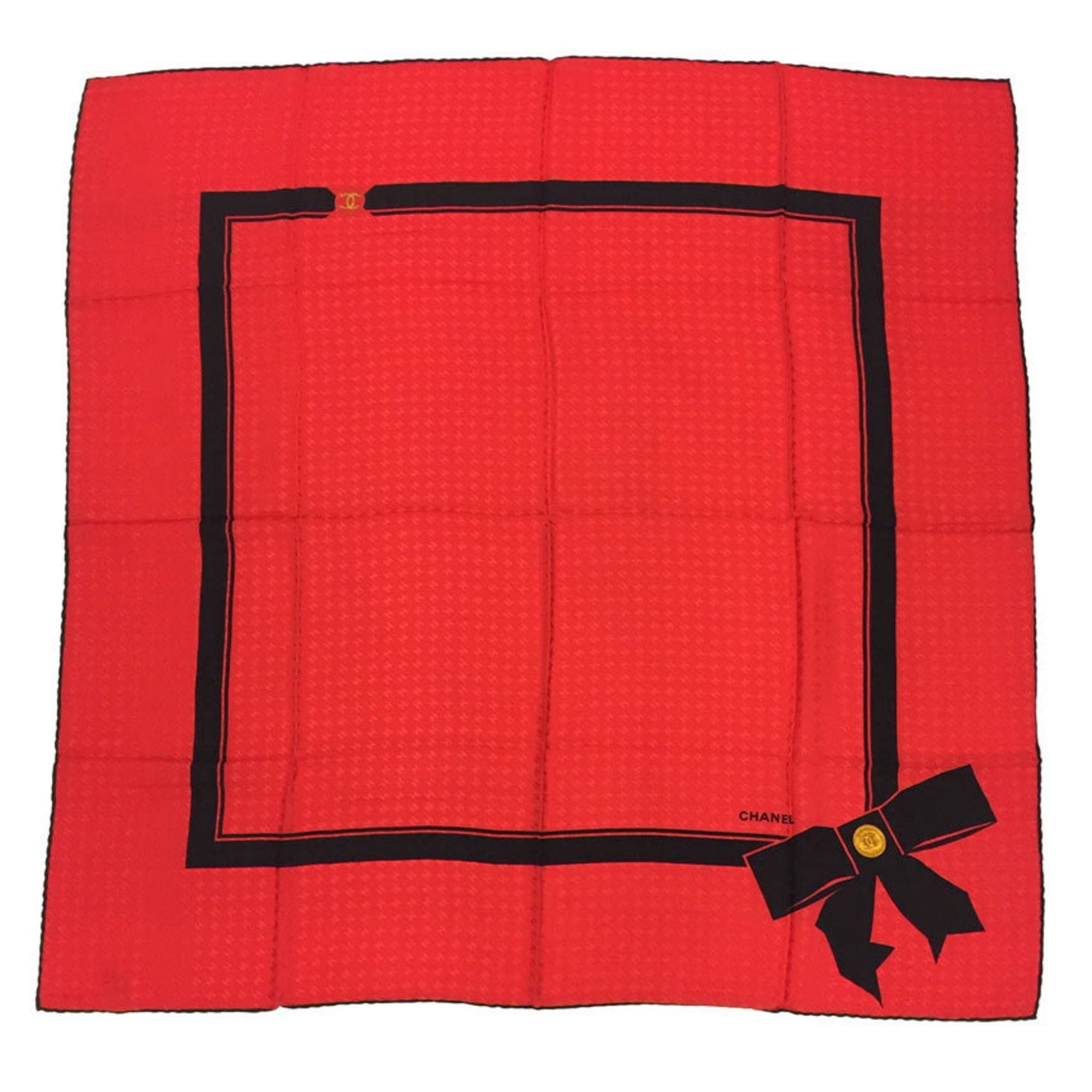 image of Chanel Scarf Muffler Ribbon Coco Mark Silk Red X Black Aq9286, Women's