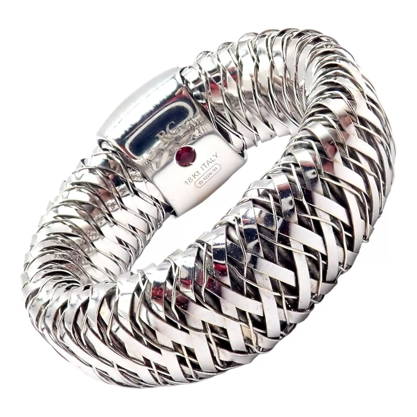 Vintage 18k White Gold Diamond Flexible 10mm Ring Size ONE SIZE - 10 Thumbnail