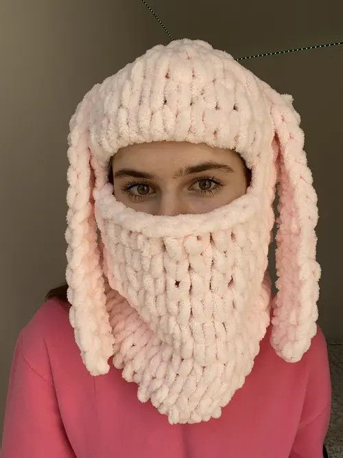VIBE Handmade Knitted Balaclava Rabbit Bunny Style Size ONE SIZE - 6 Thumbnail