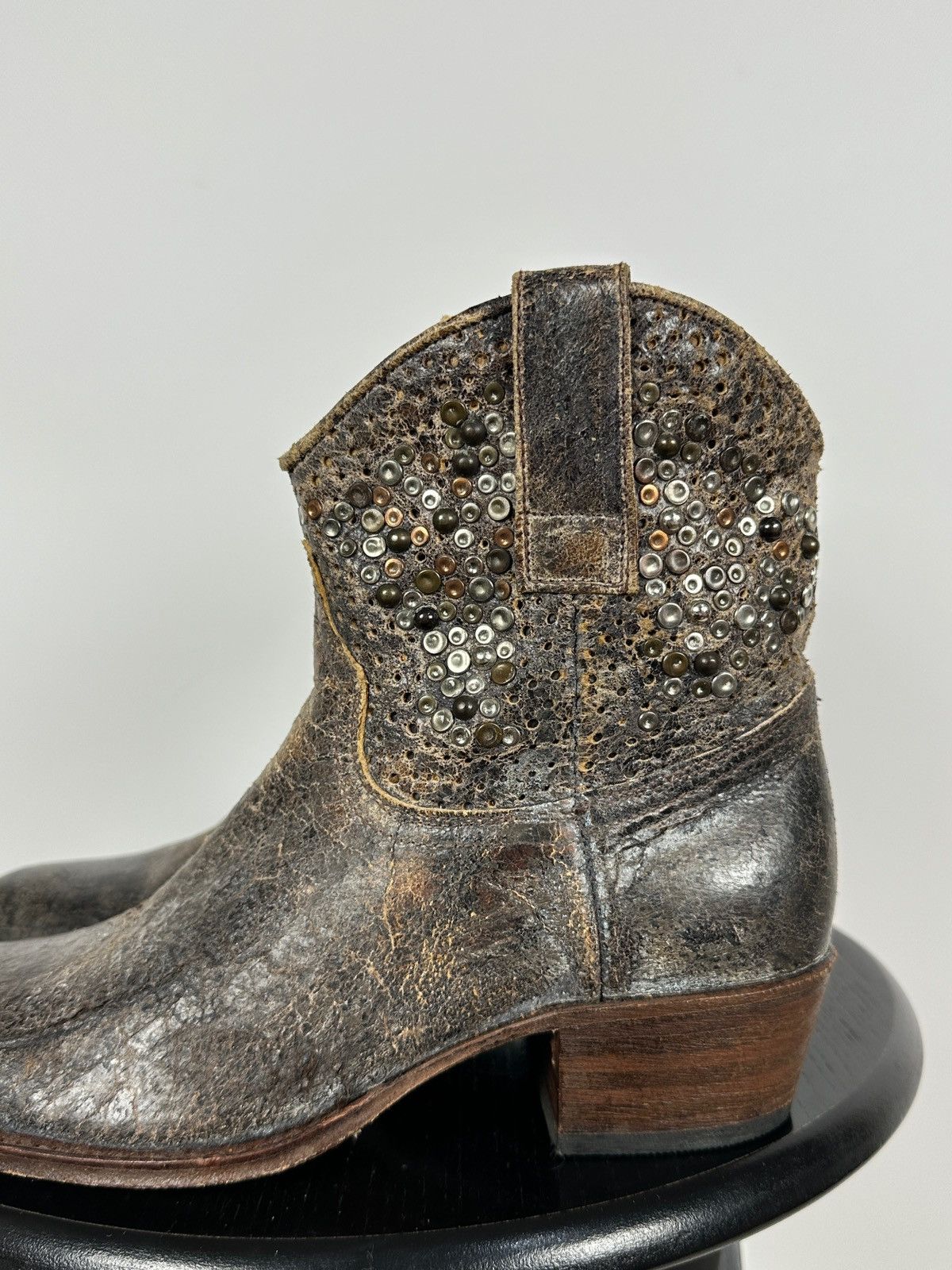 Sendra Sendra 8602 Brown Leather Studded Cowboy Biker Ankle Boots Size US 7.5 / IT 37.5 - 13 Thumbnail