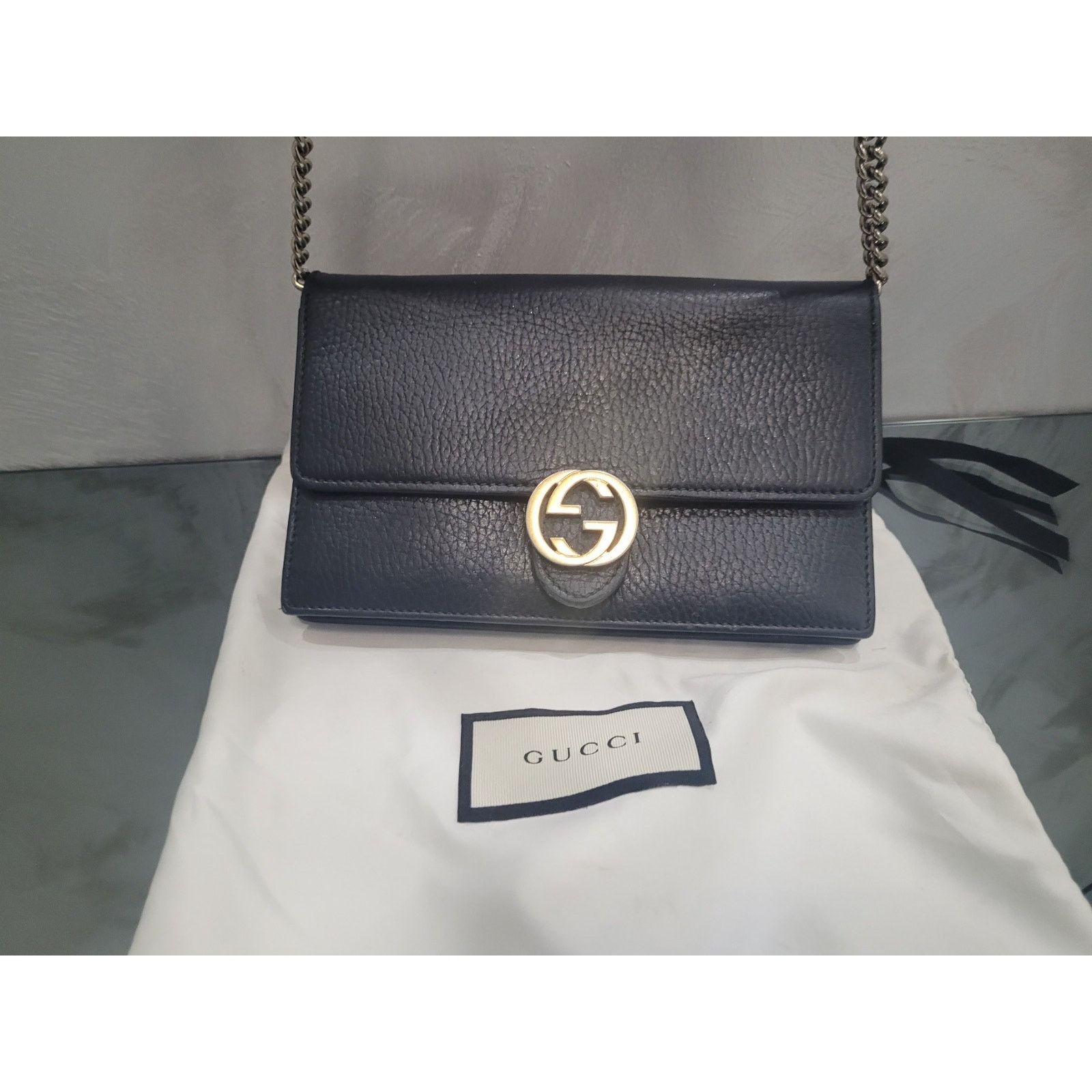 Gucci Gucci Interlocking G Black Leather Wallet on Chain Size ONE SIZE - 9 Thumbnail