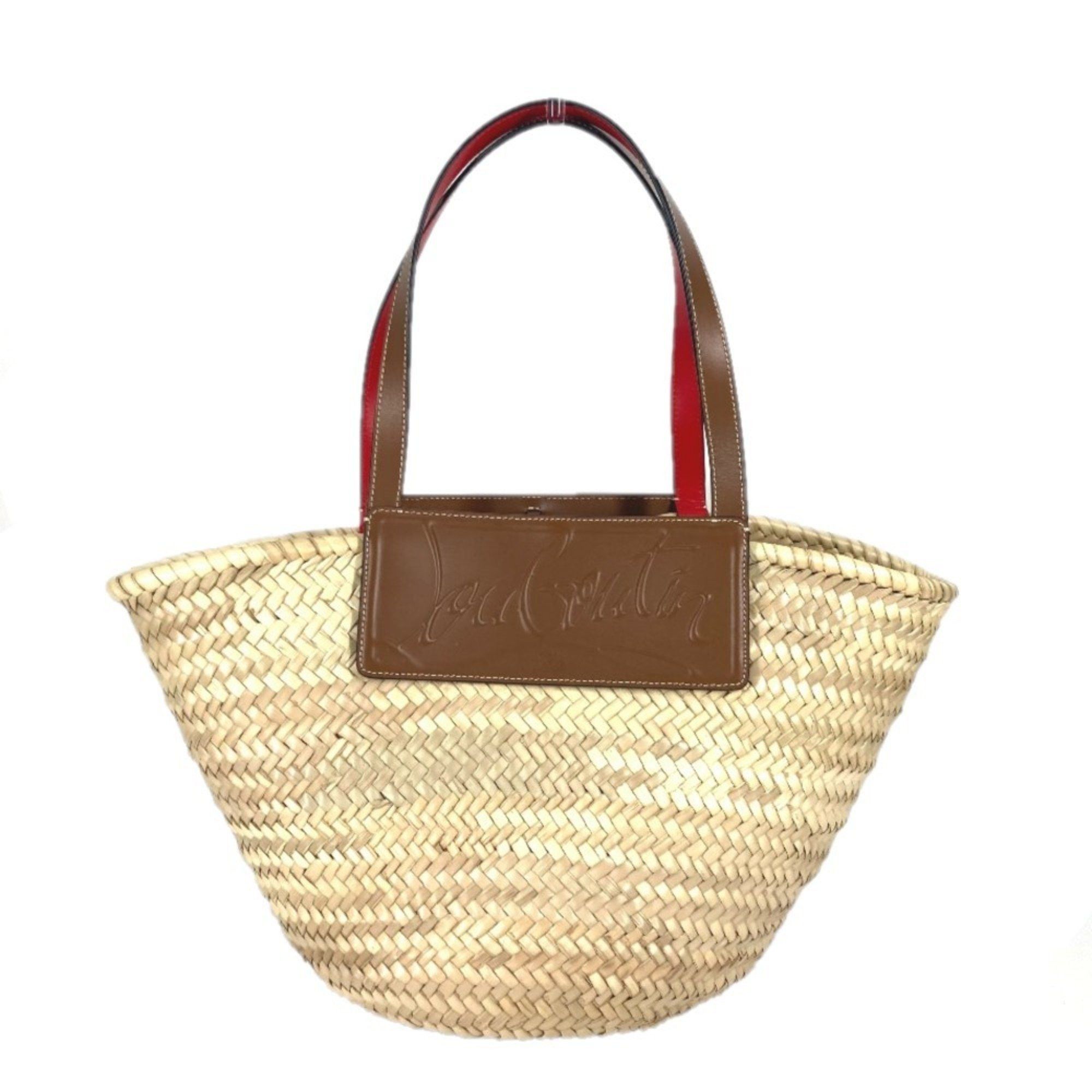 Christian Louboutin 1215220 Tote Bag Loubishore Basket Shoulder Raffia Leather Women's Beige G-240310-1