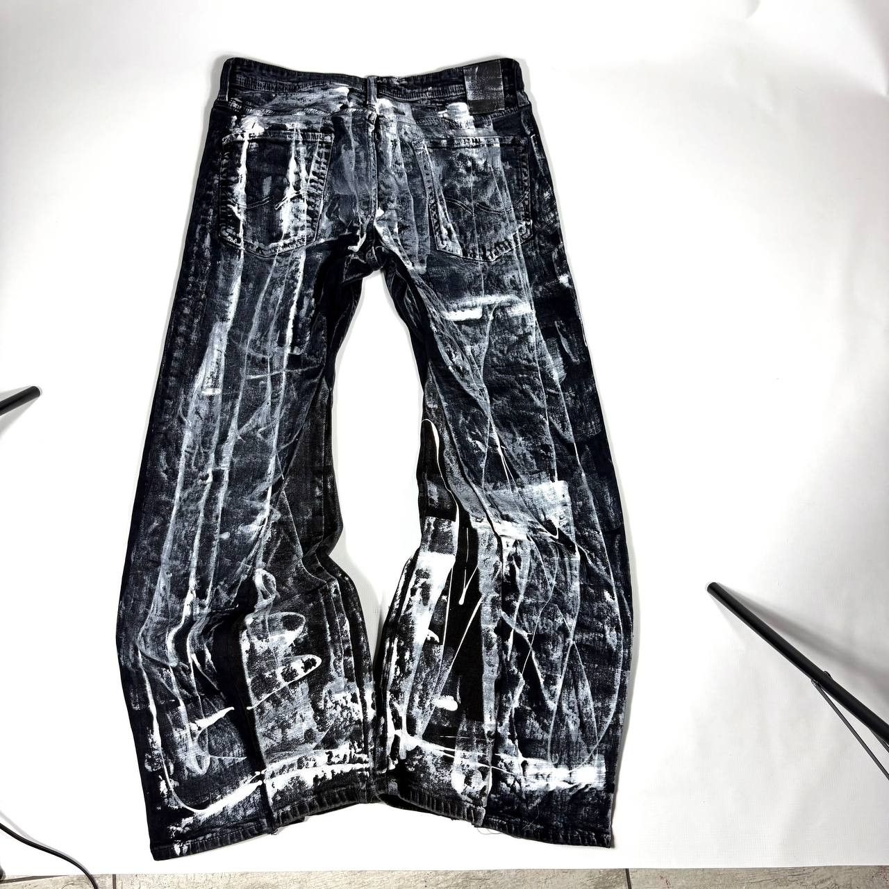 Japanese Brand Custom Black Baggy Distressed Jeans Painted Wide Leg Size US 31 - 1 Thumbnail