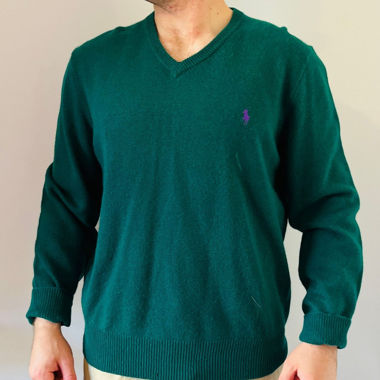 Polo Ralph Lauren Polo Ralph Lauren | Green Lambswool V-Neck Oversized Sweater Size US XL / EU 56 / 4 - 1 Thumbnail