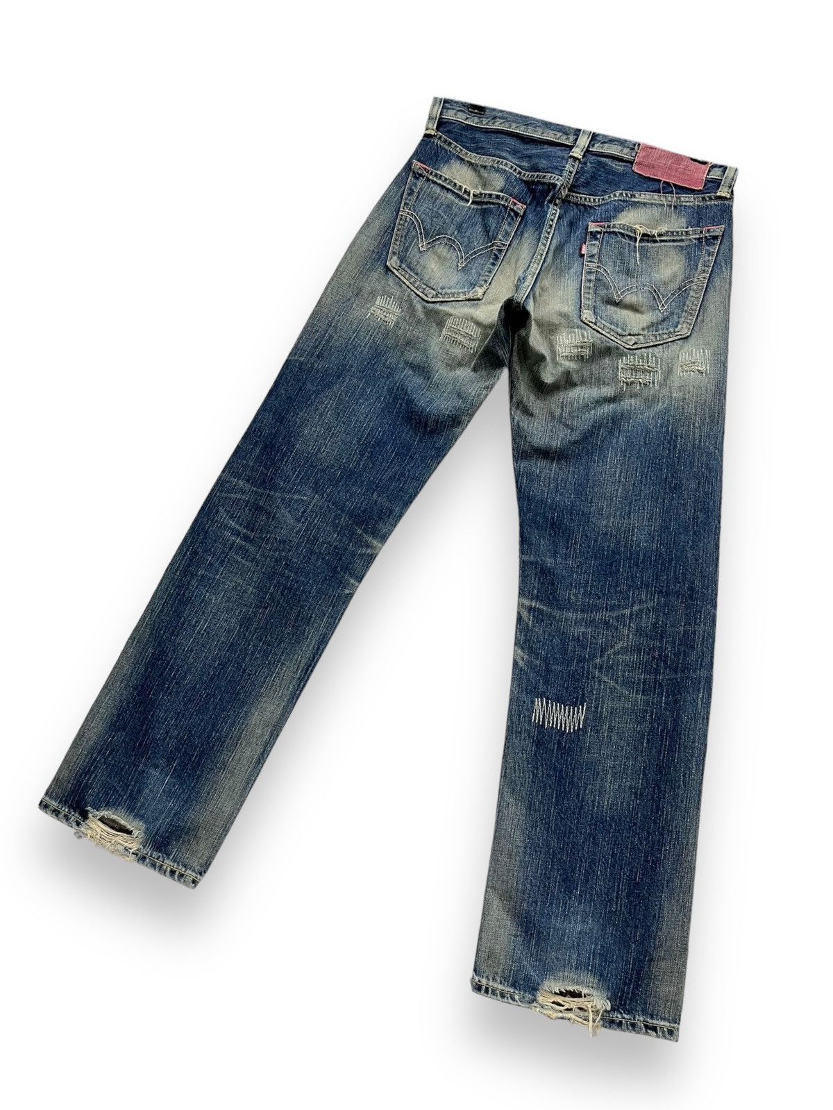 Edwin FYE🔥Vintage EDWIN 504 Japan Grunge ZigZag Distressed Denim Size US 30 / EU 46 - 7 Thumbnail