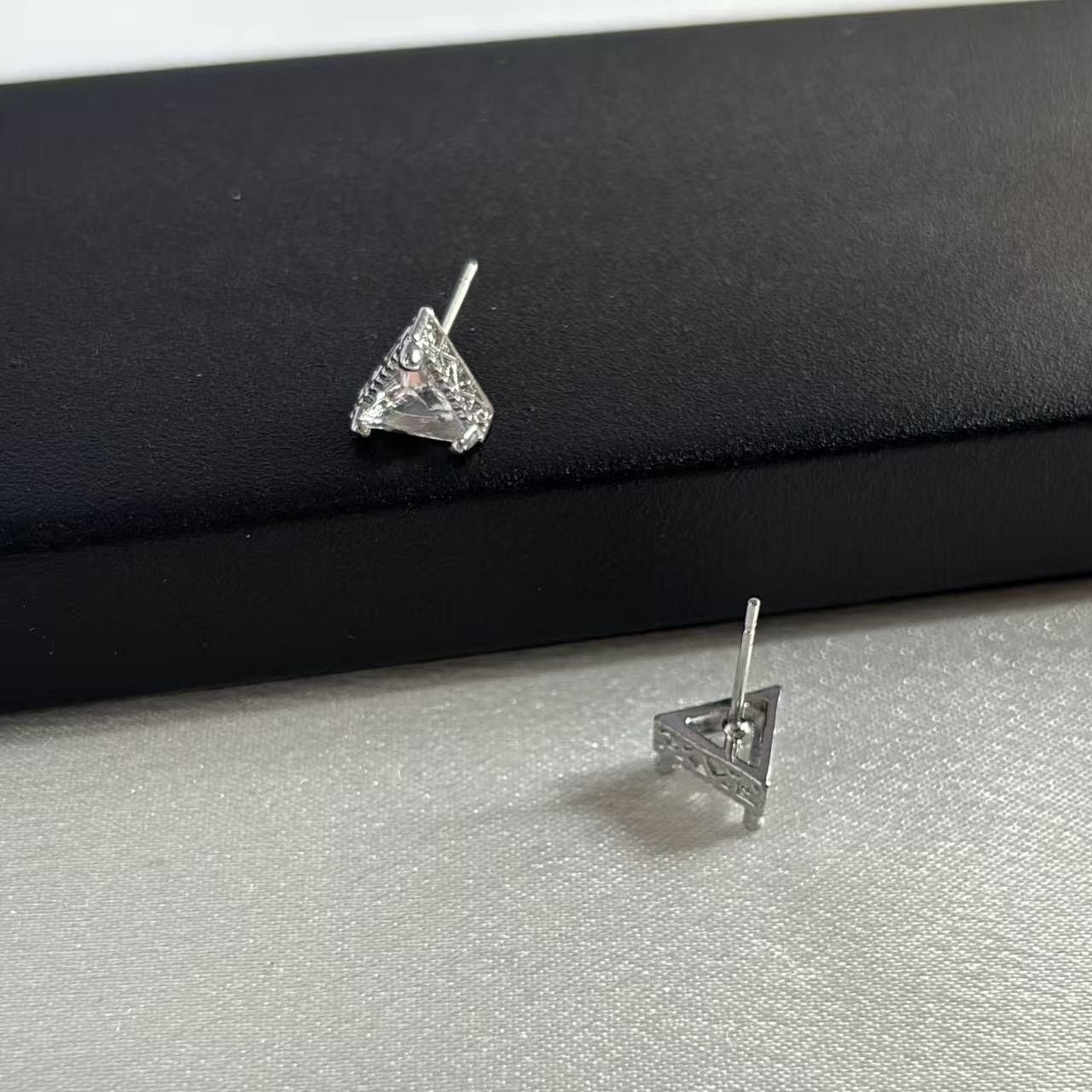 Other 8mm CZ Geometric Triangle Stud Earrings for Men Women Size ONE SIZE - 3 Thumbnail