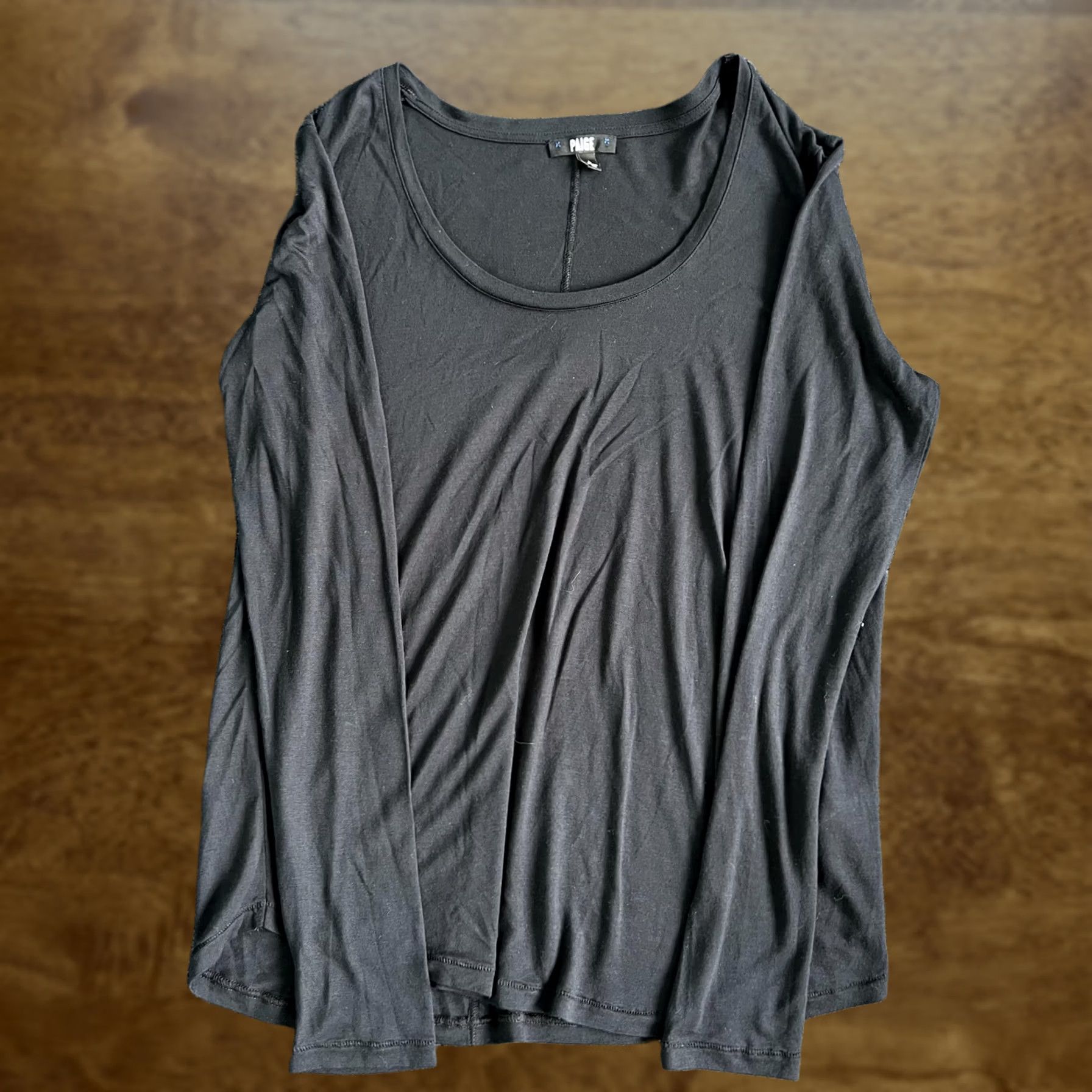 Paige PAIGE Shirt Womens L Black Long Sleeve Scoop Neck Jersey Basic Casual Top Size L / US 10 / IT 46 - 1 Thumbnail