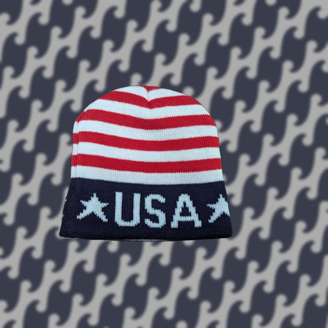 Vintage Robin Ruth Beanie Hat One Size USA FLAG Knit Red Blue White Beanie Unisex Adults Knit Accessories Vintage No Size ONE SIZE - 1 Thumbnail