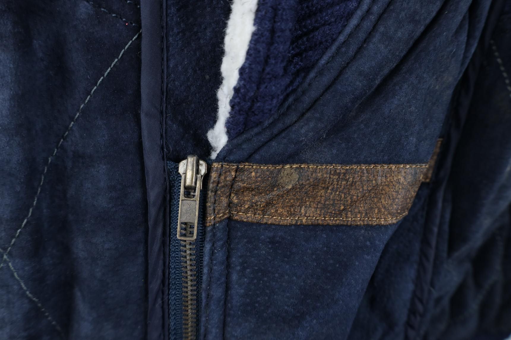 Vintage Deadstock Vintage 90s Streetwear Leather Sweater Jacket Blue Size US M / EU 48-50 / 2 - 16 Thumbnail
