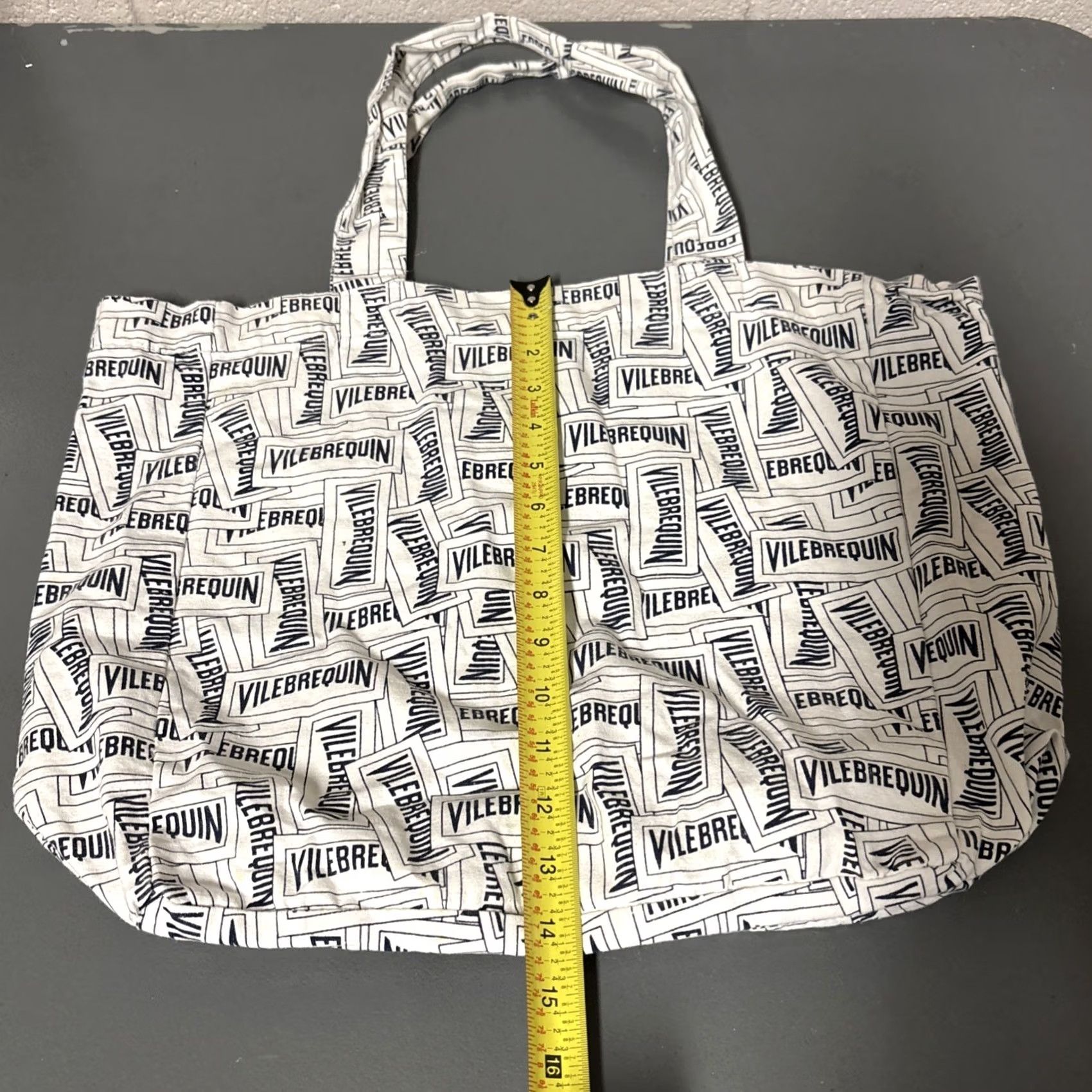Vintage Villebrequin Tote Bag Logo All Over Print Medium White Black Unisex Adults White Cotton Tote Medium White Black Size ONE SIZE - 4 Thumbnail