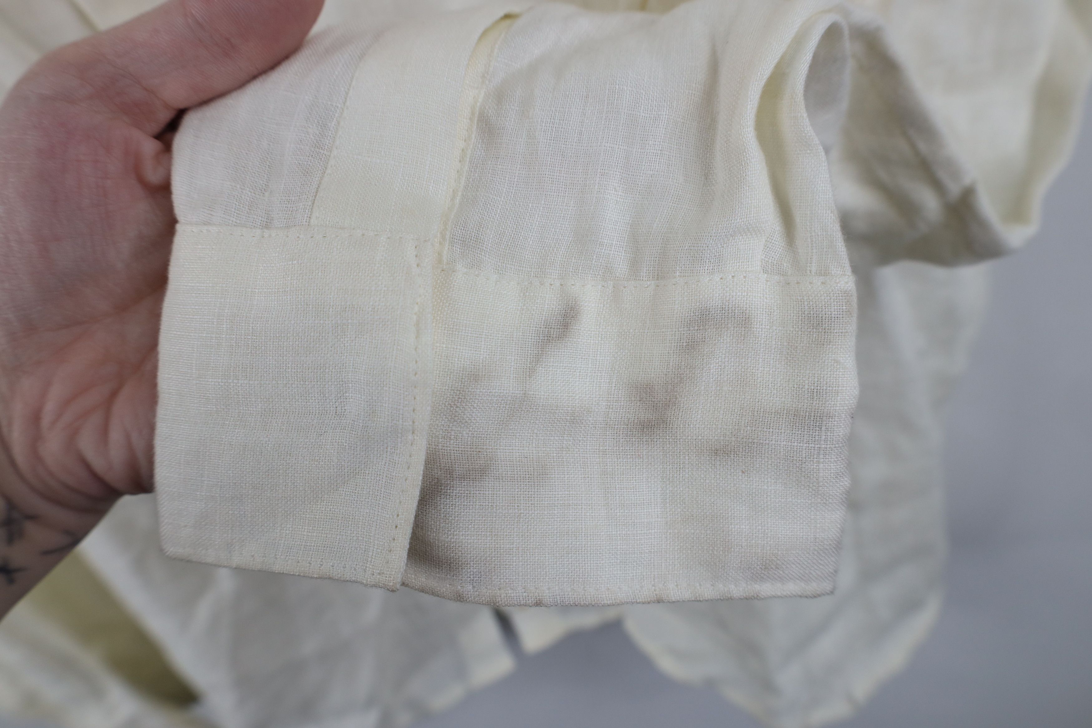 Vintage Vintage 90s Streetwear Linen Collared Button Shirt Cream Size US XXL / EU 58 / 5 - 5 Thumbnail