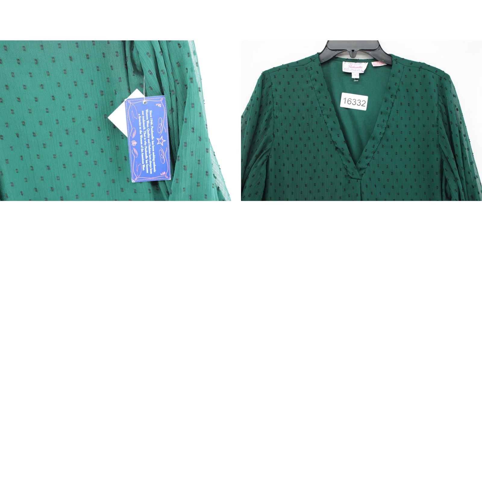Vintage NWT Panhandle top Shirt Women's Large Forest Green Swiss Dot Balloon Sleeve Size L / US 10 / IT 46 - 8 Thumbnail