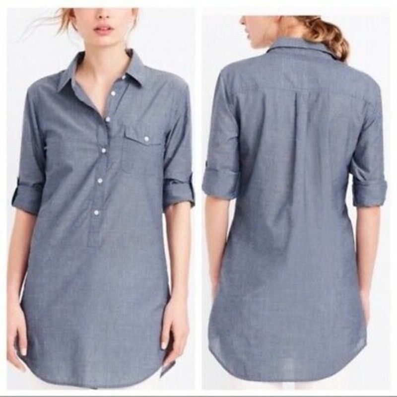 J.Crew J. Crew Chambray Popover Tunic Shirt M Long Sleeve Roll tab Size M / US 6-8 / IT 42-44 - 1 Thumbnail