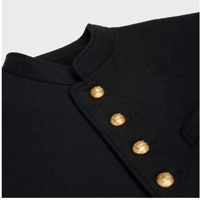 Celine o1w1db10925 2M97A998K Military Wool Coat in Black Size XXS / US 00 / IT 34 - 2 Thumbnail